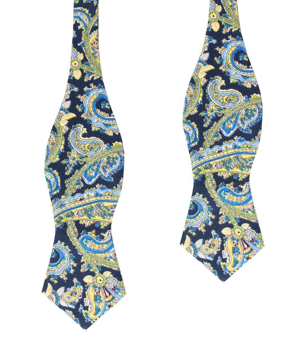 Vivara Yellow on Blue Paisley Diamond Self Bow Tie