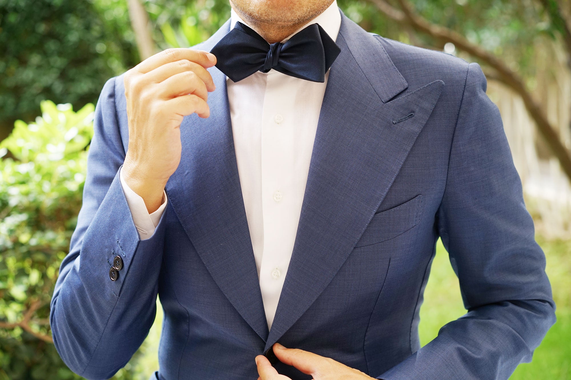 Navy Blue Self Tie Diamond Tip Bow Tie