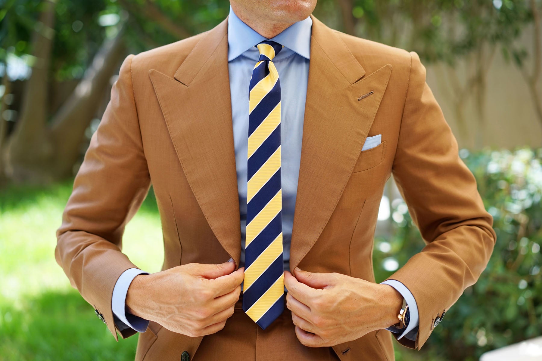 Yellow and Navy Blue Striped Skinny Tie