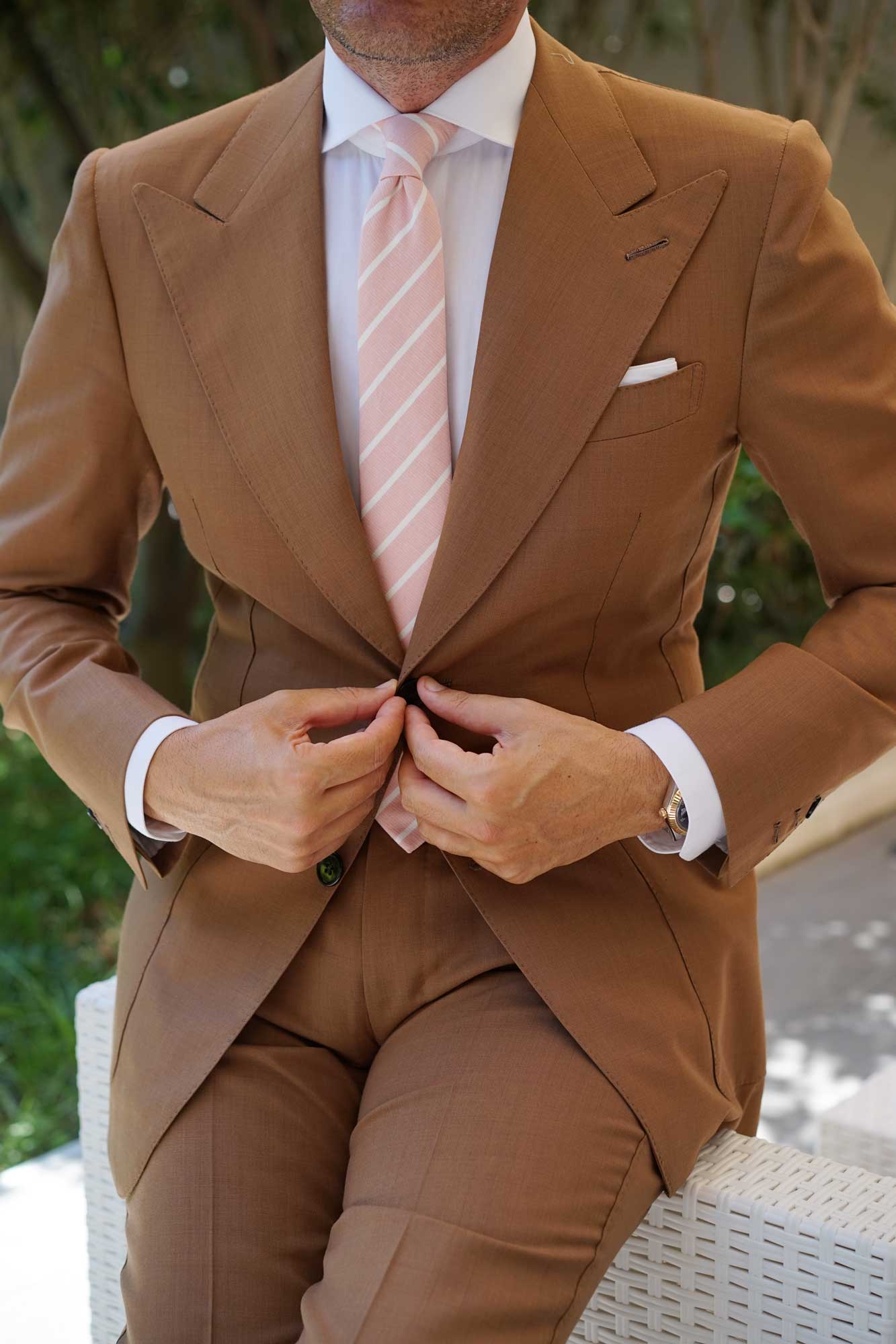 Santorini Pink Blush Striped Linen Skinny Tie