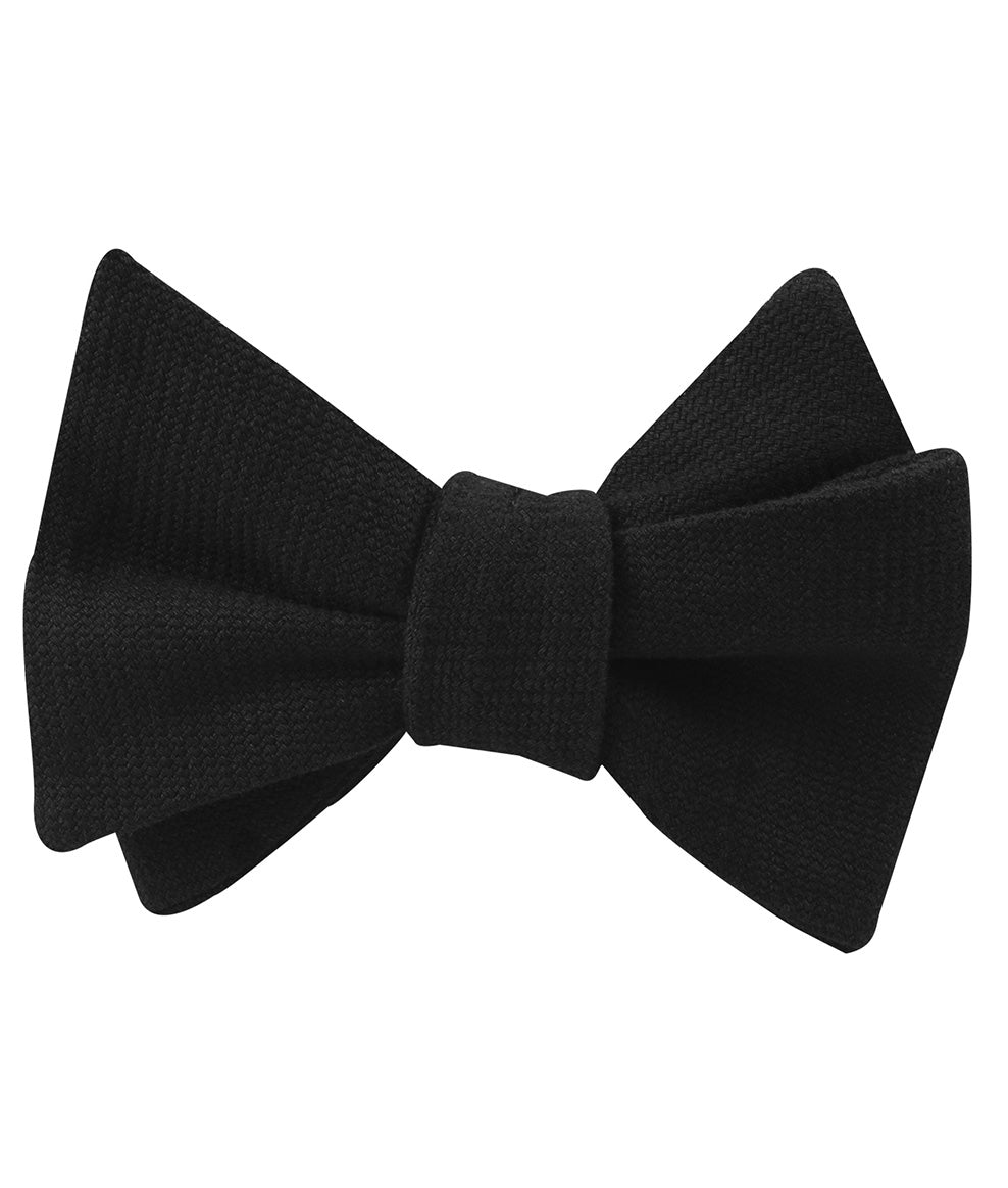 Montego Black Linen Self Bow Tie