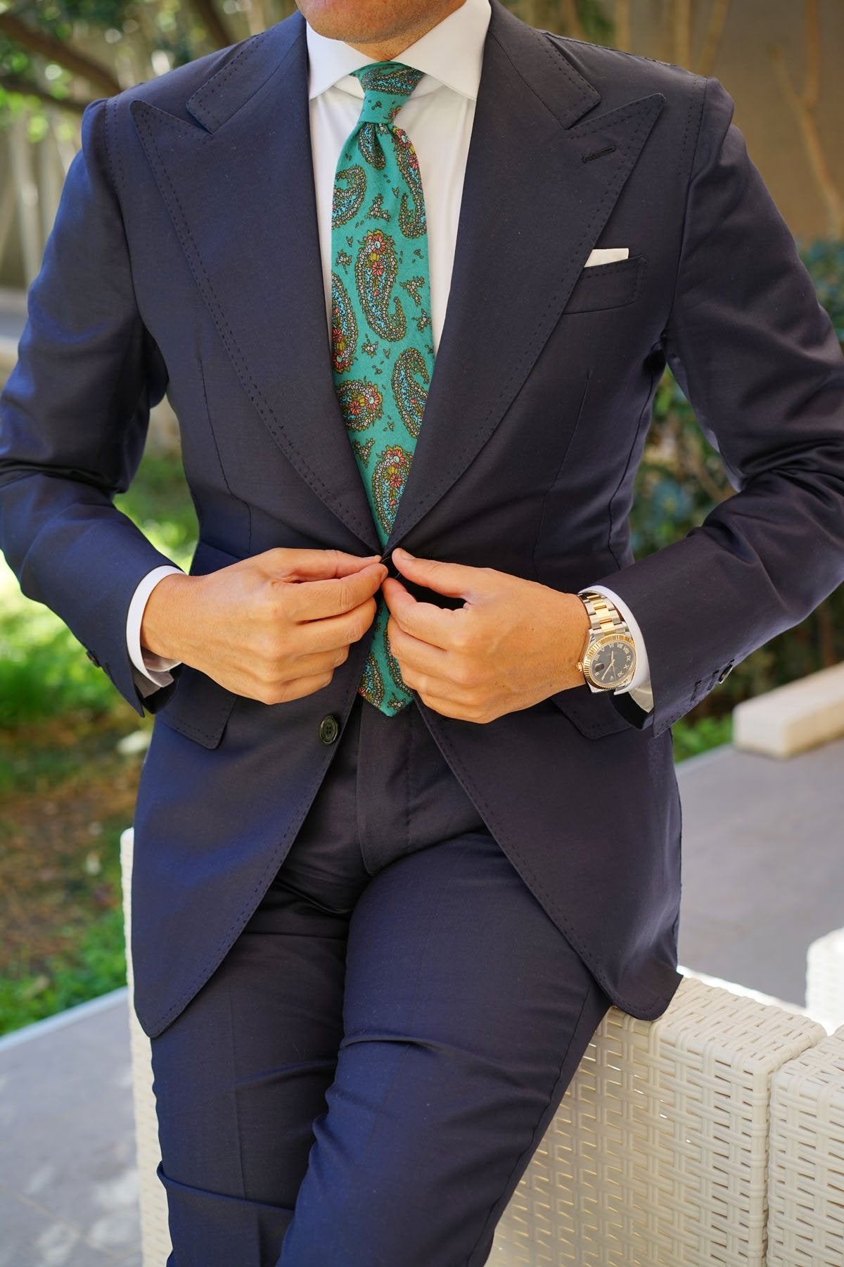 Amer Fort Teal Paisley Necktie