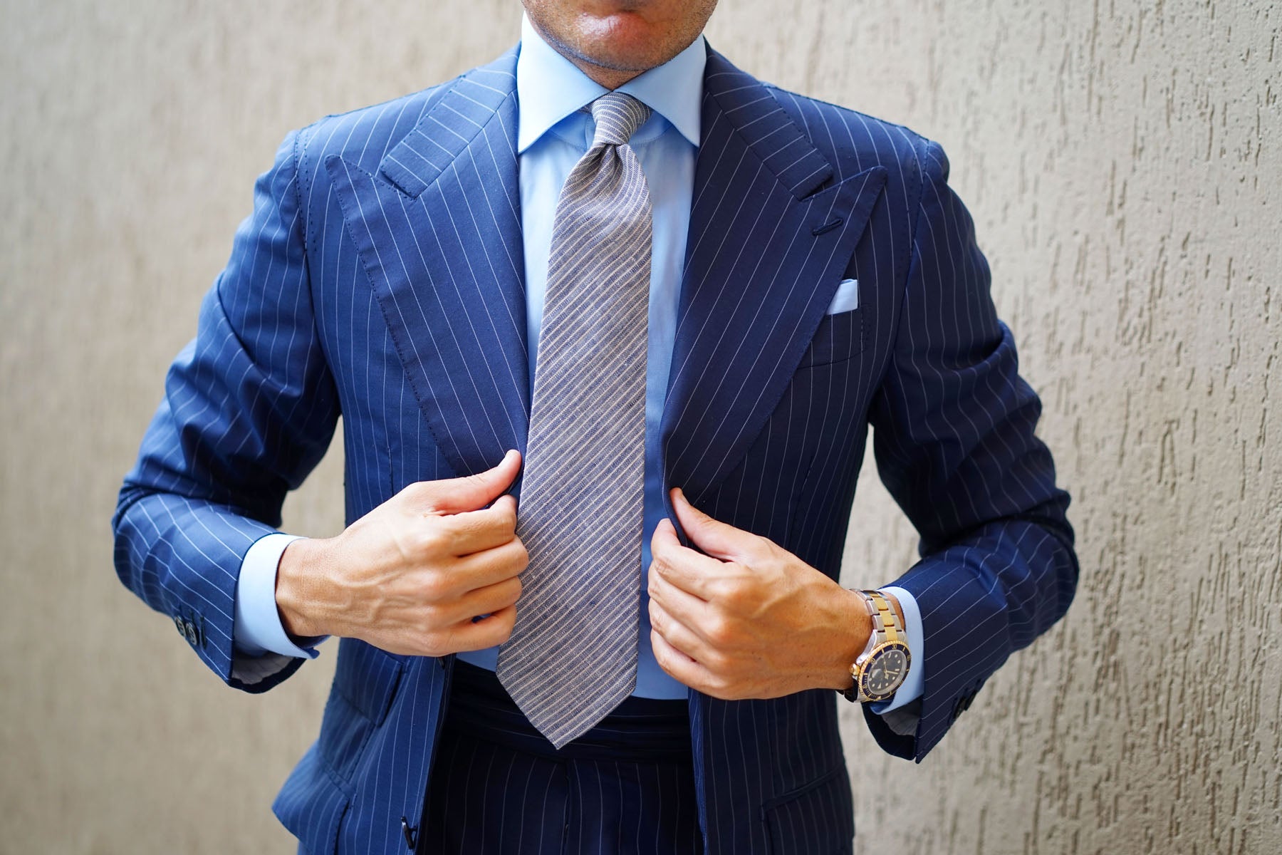 Blue Dry Cold Linen Pinstripe Tie