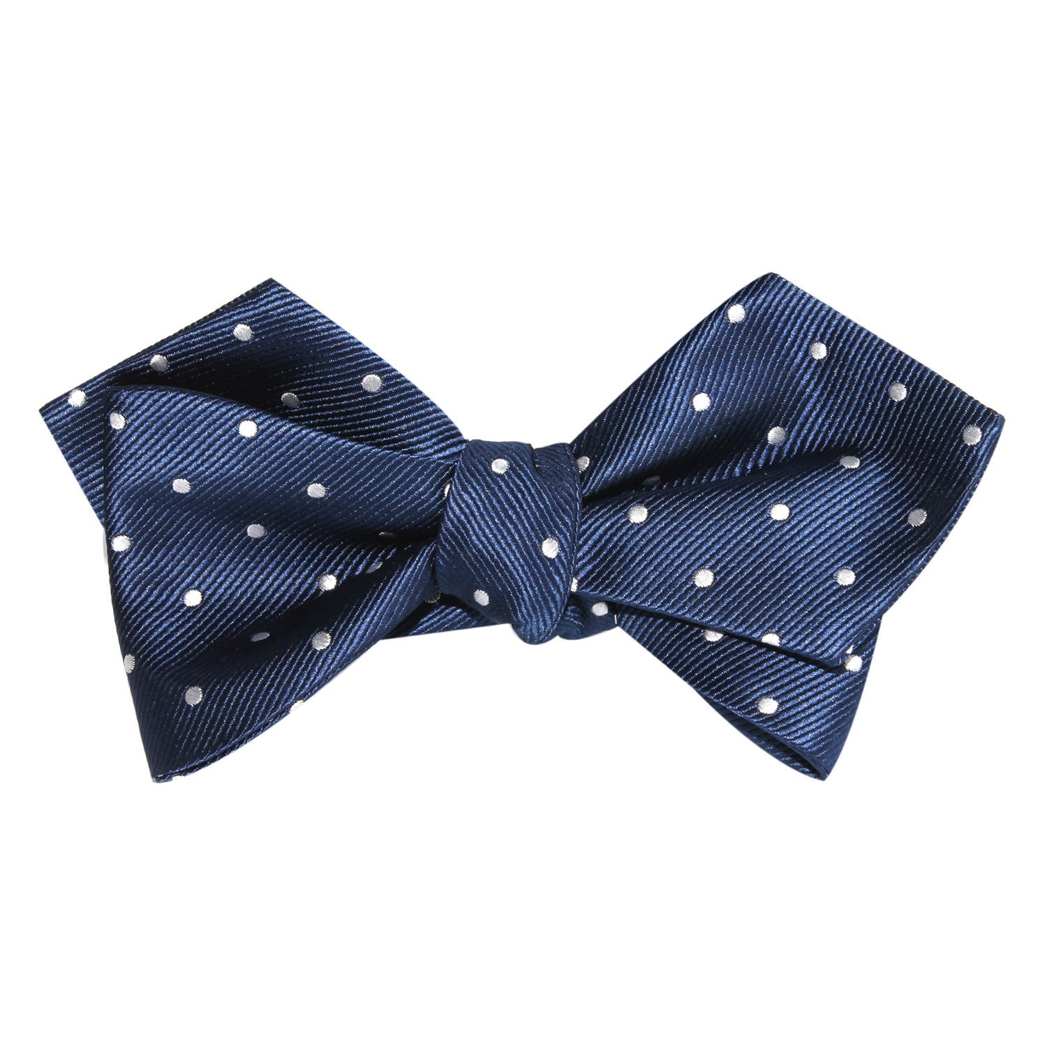 The OTAA Navy Blue with White Polka Dots Self Tie Diamond Tip Bow Tie