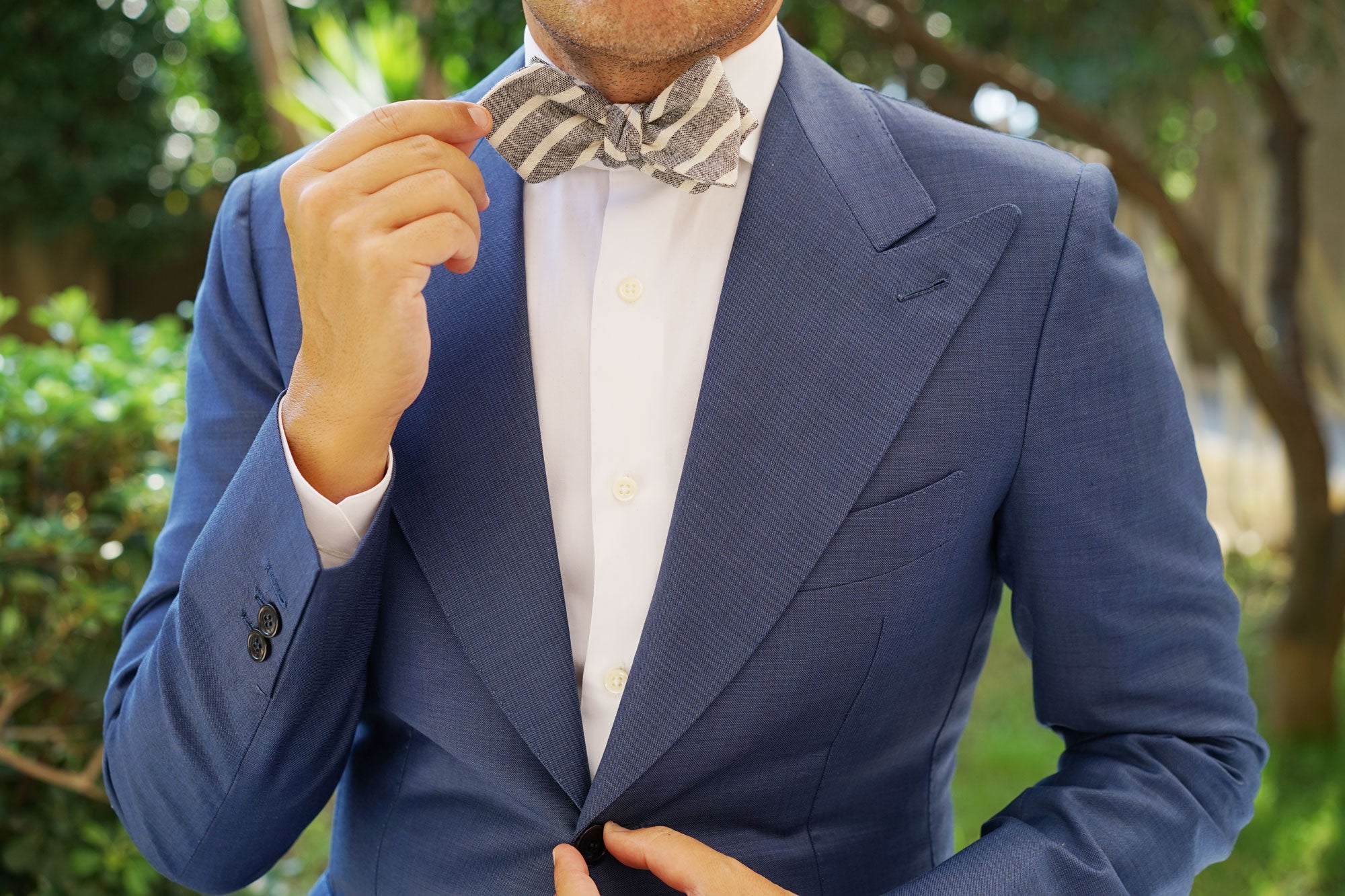 Adana Black Chalk Stripe Linen Diamond Self Bow Tie