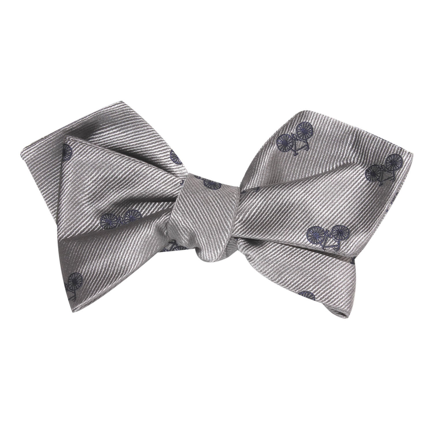 Grey with Navy Blue French Bicycle Self Tie Diamond Tip Bow Tie