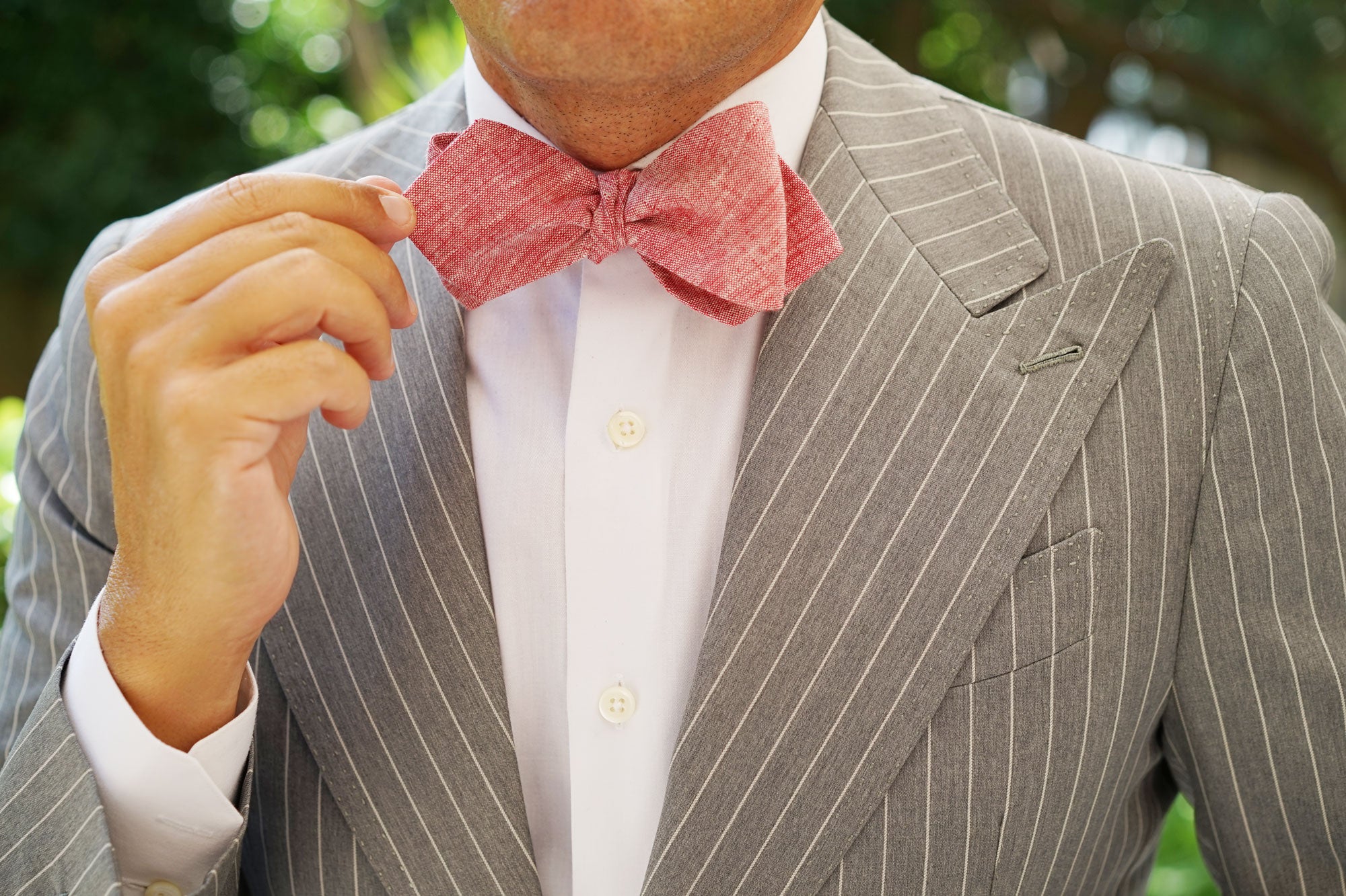 Light Red Chambray Linen Self Tie Diamond Bow Tie