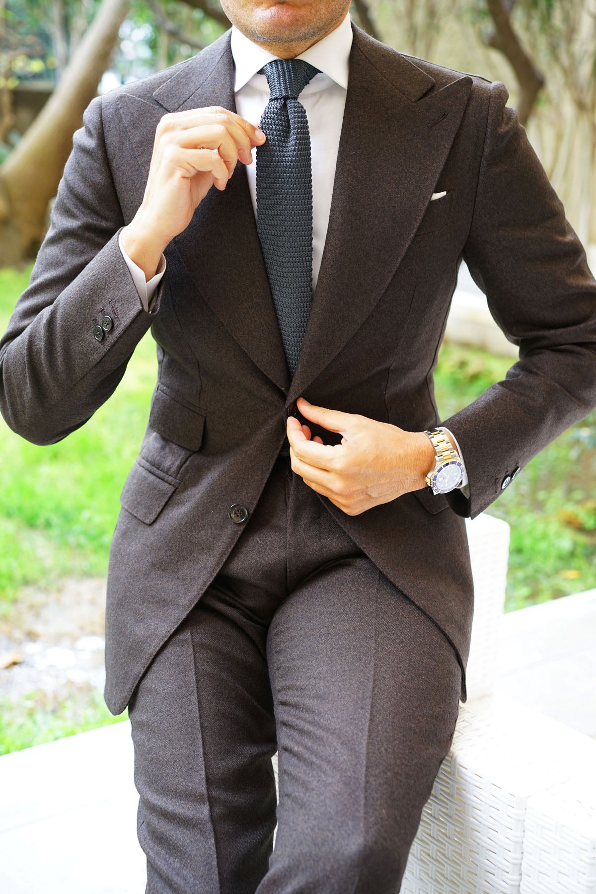 Dark Grey Pointed Knitted Tie