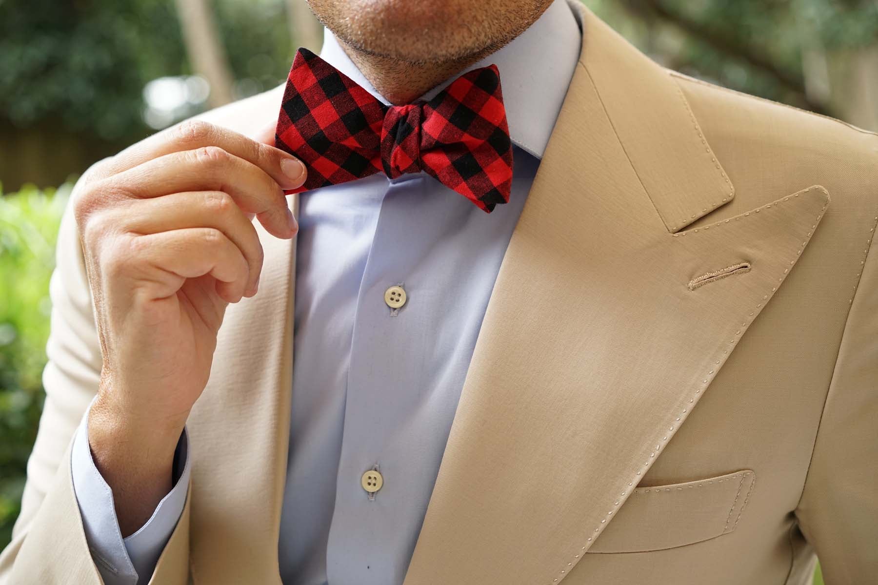 Red & Black Gingham Self Bow Tie