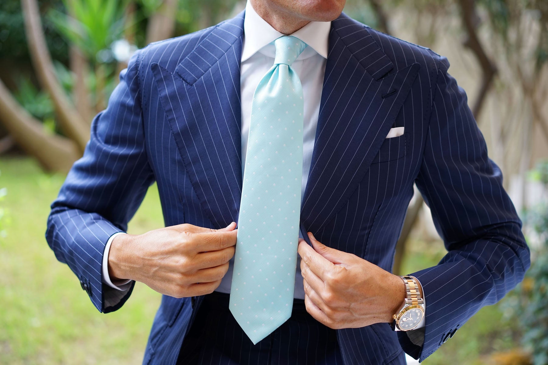 The OTAA Mint Blue with White Polka Dots Necktie