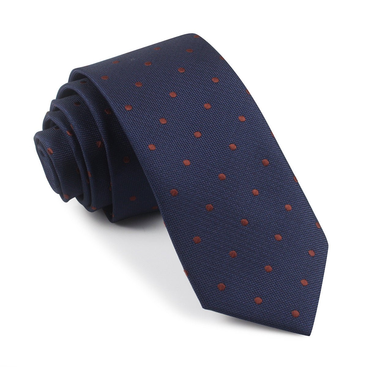 Navy Blue with Brown Polka Dots Skinny Tie