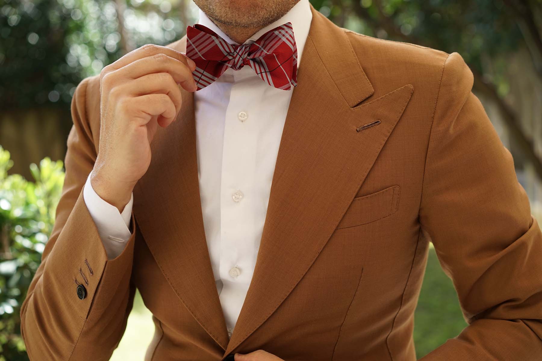 Scarlet Maroon with White Stripes Self Tie Bow Tie