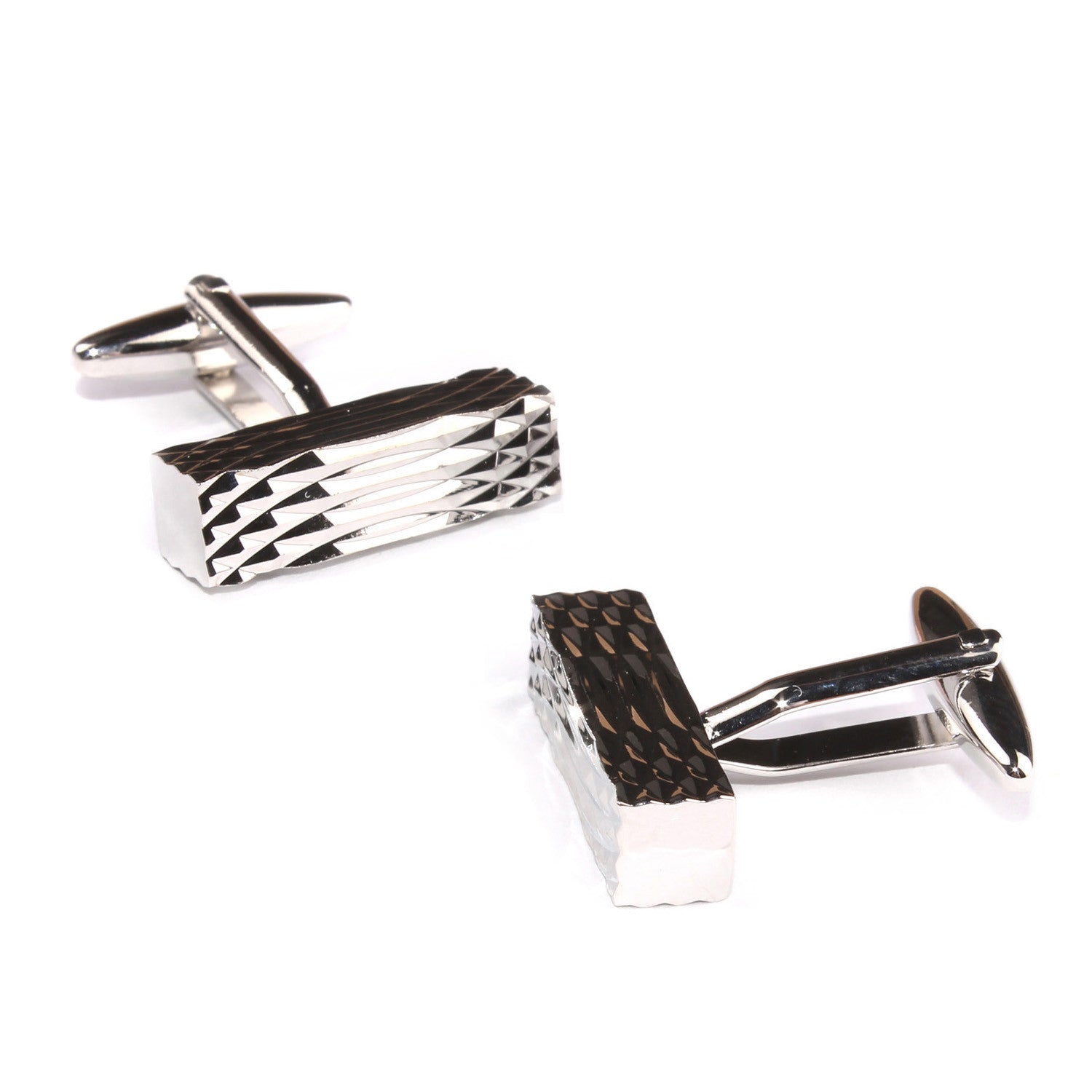 Silver Rectangular Cylinder Groove Cufflinks