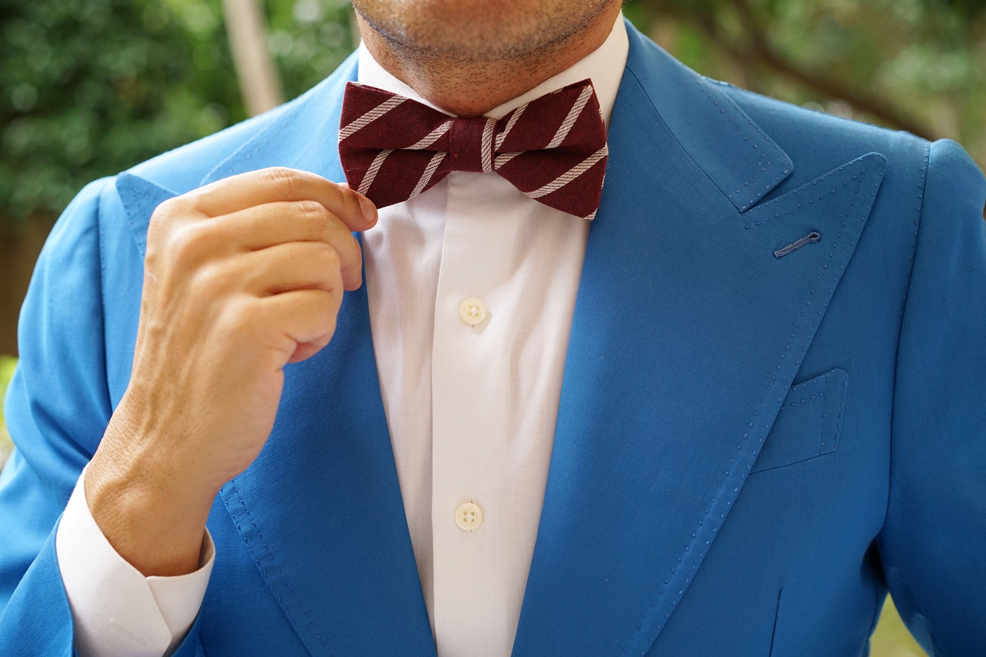 Columbus Burnt Burgundy Stripe Linen Bow Tie