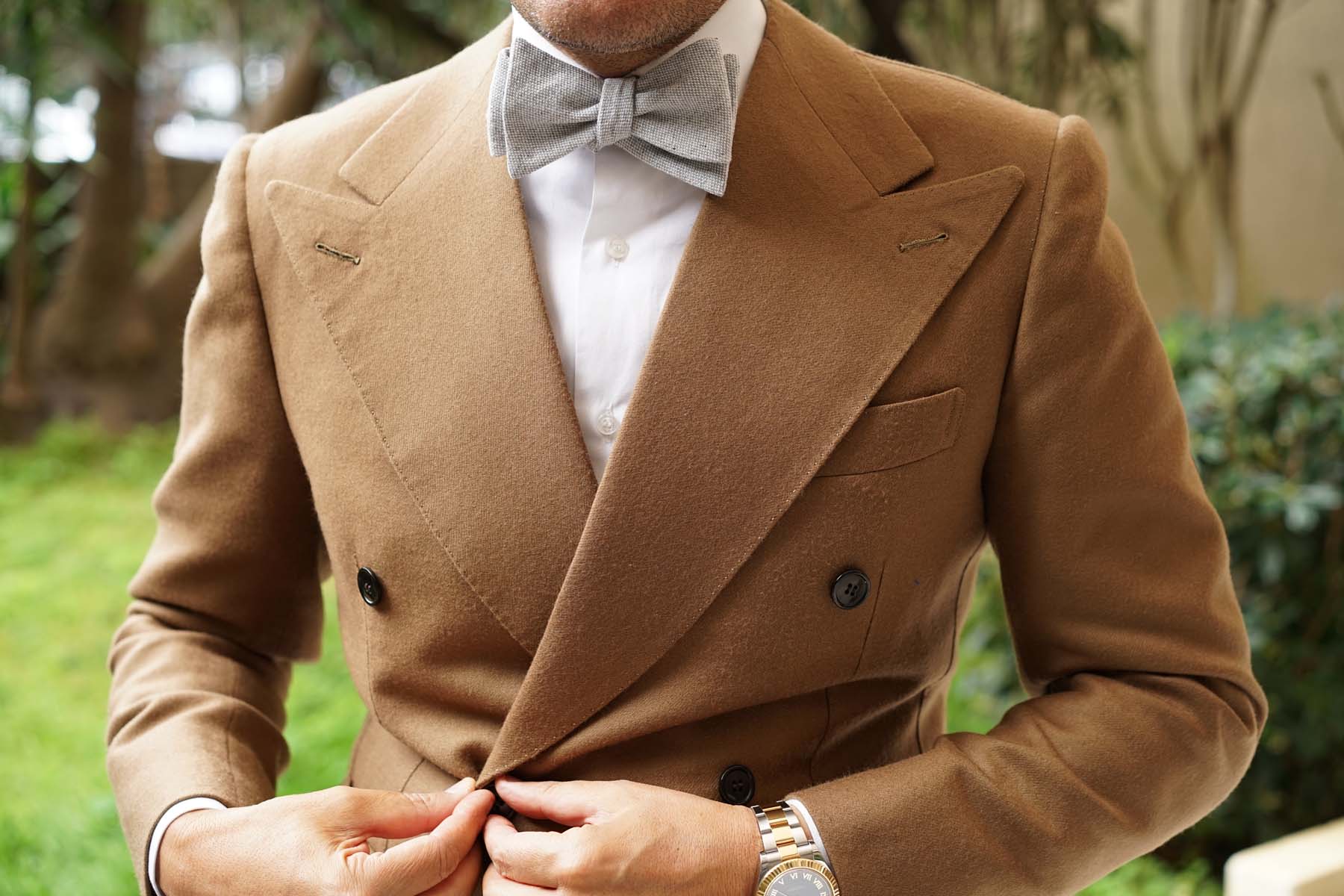 Dry Grey Donegal Linen Self Bow Tie