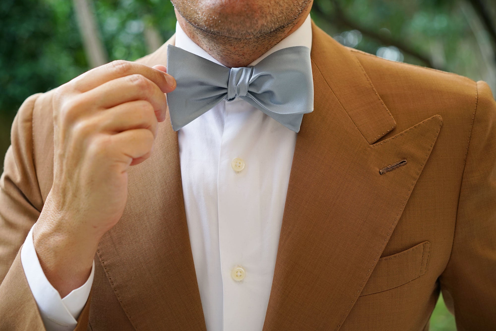 Light Silver Sage Satin Self Bow Tie