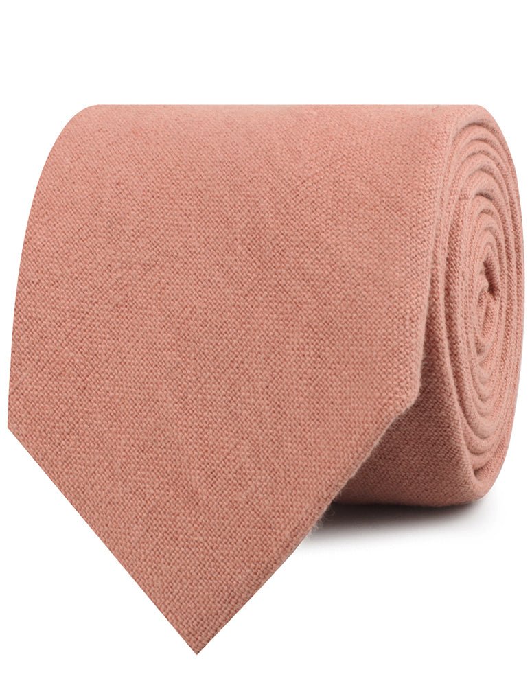 Burnt Coral Sunset Pink Chenille Linen Necktie