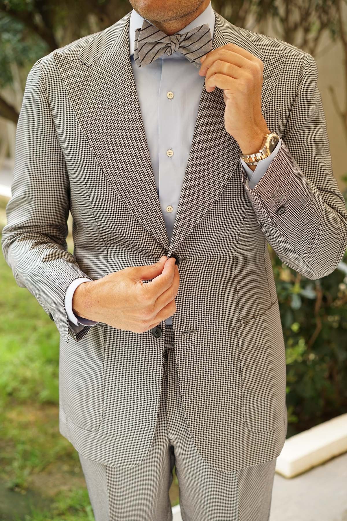 Ash Gray Pinstripe Self Bow Tie