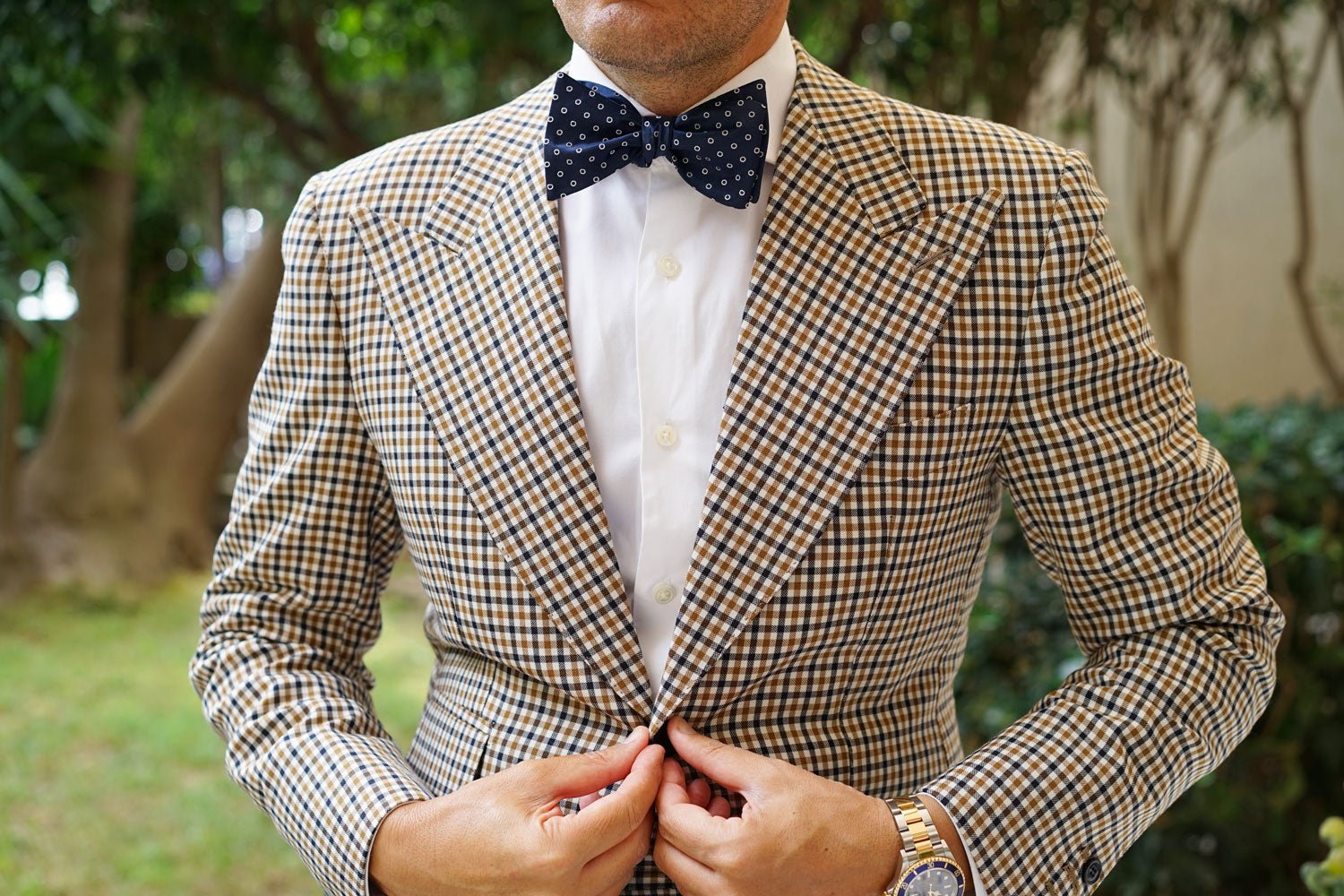 St Barts Navy Polka Dot Self Bow Tie