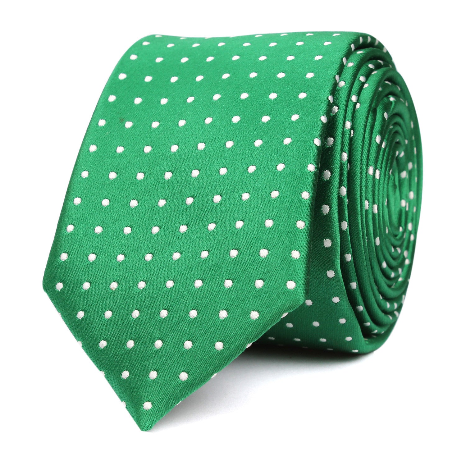 Green Skinny Tie with White Polka Dots