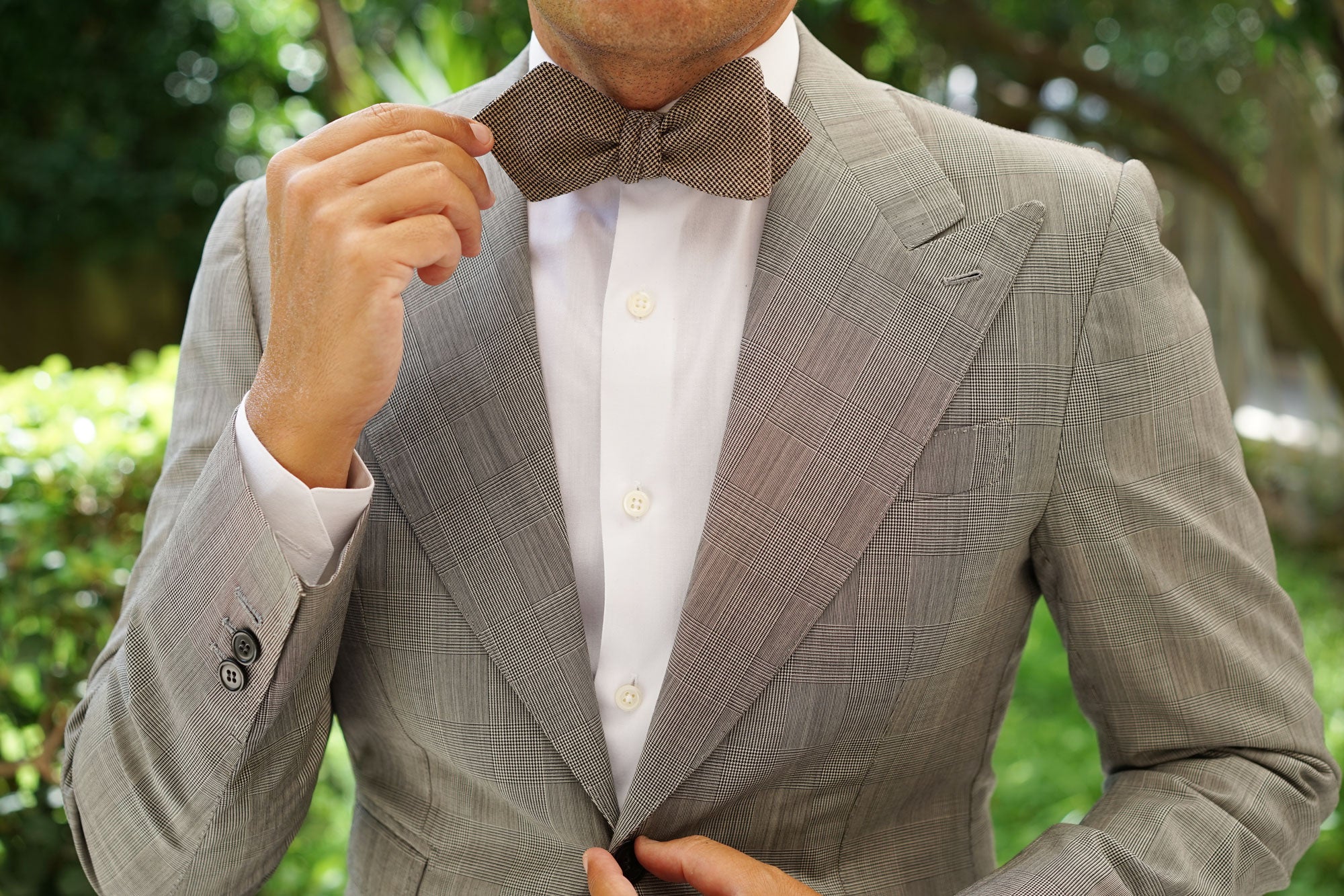 Khaki Black Houndstooth Blend Diamond Self Bow Tie