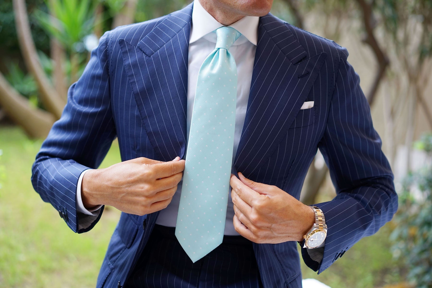 The OTAA Mint Blue with White Polka Dots Necktie