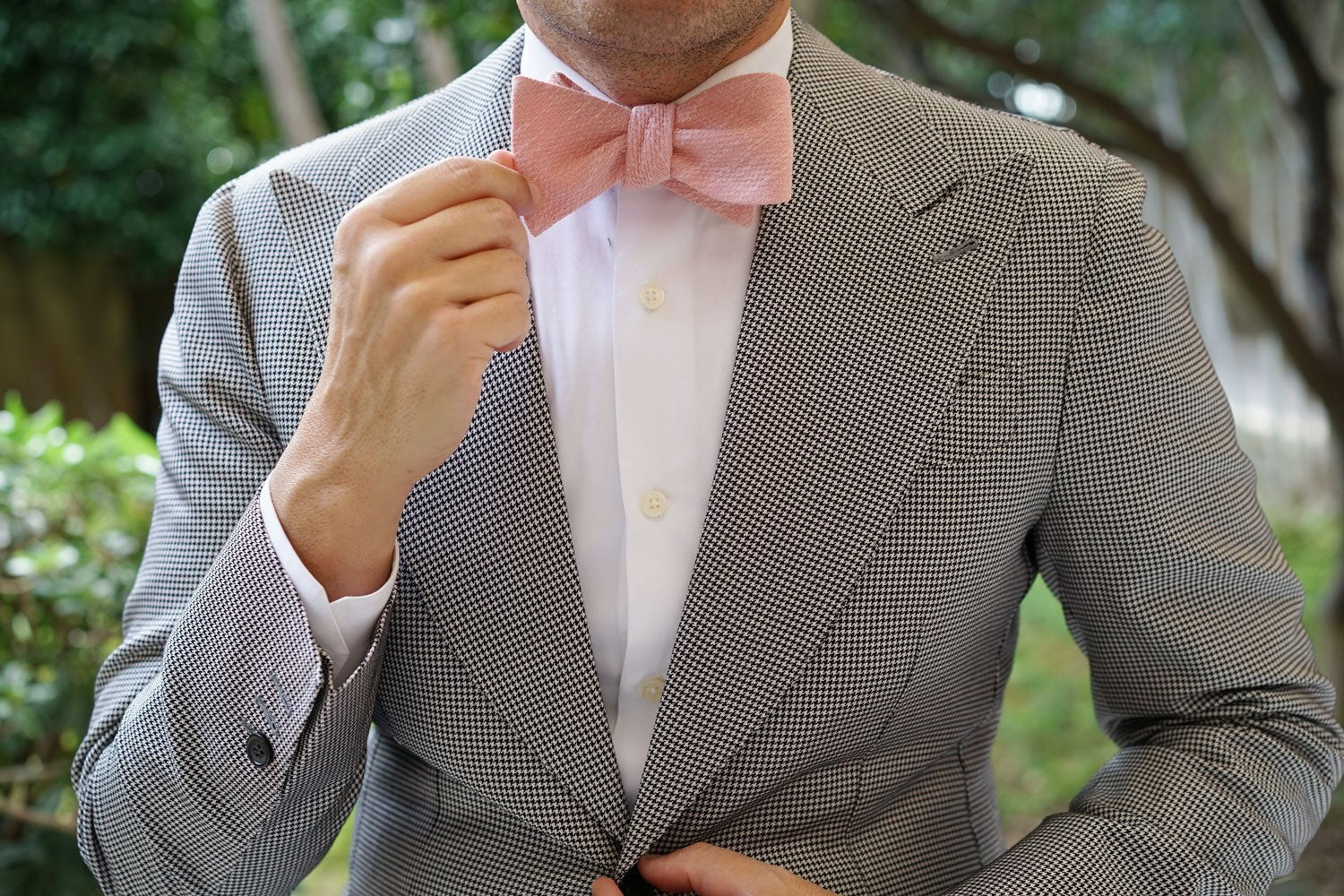 Blush Flamingo Pink Linen Self Bow Tie