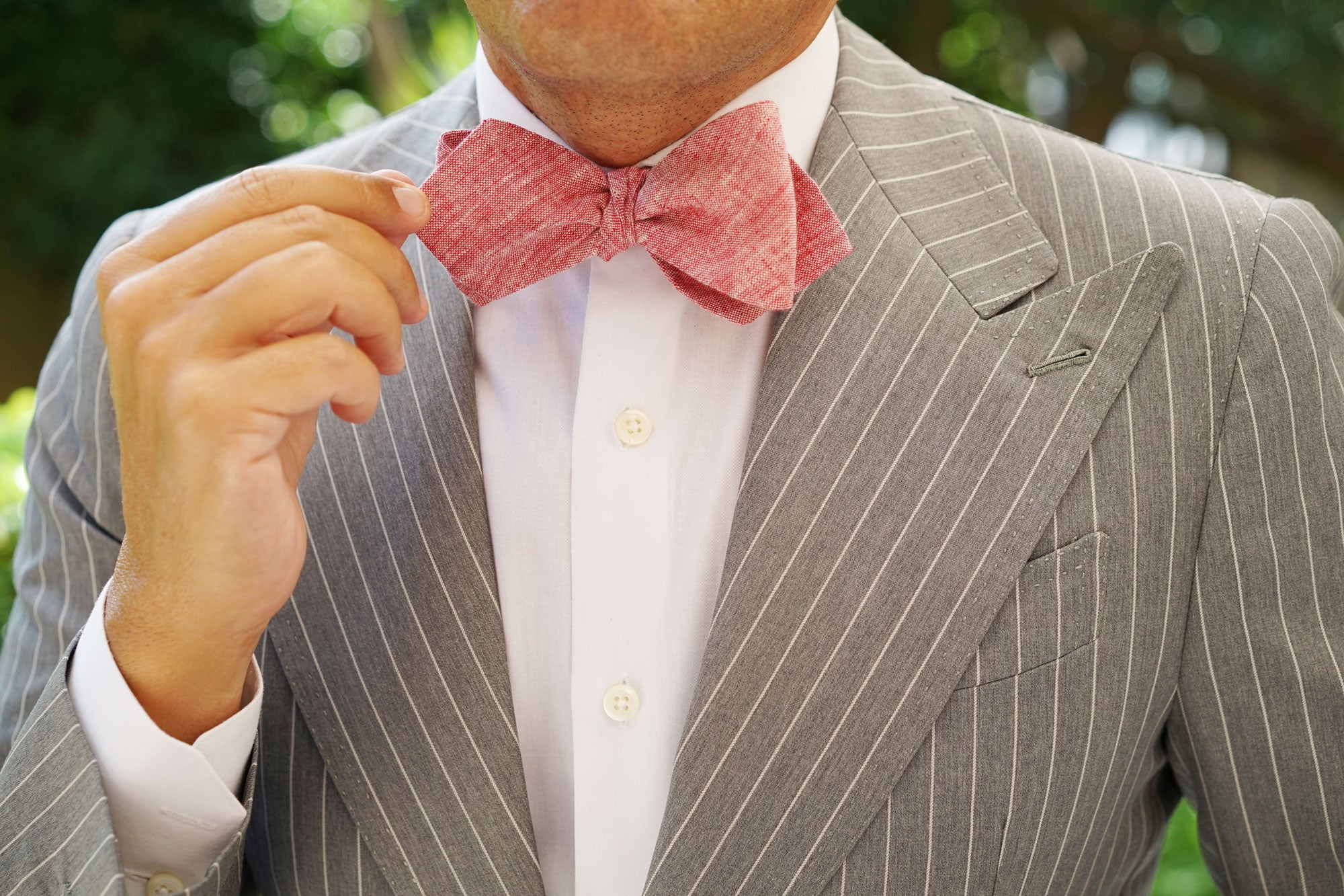 Light Red Chambray Linen Self Tie Diamond Bow Tie