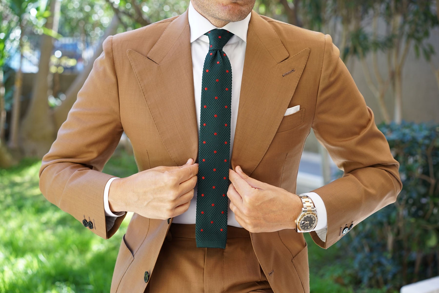 Dark Green with Burgundy Polkadot Knitted Tie