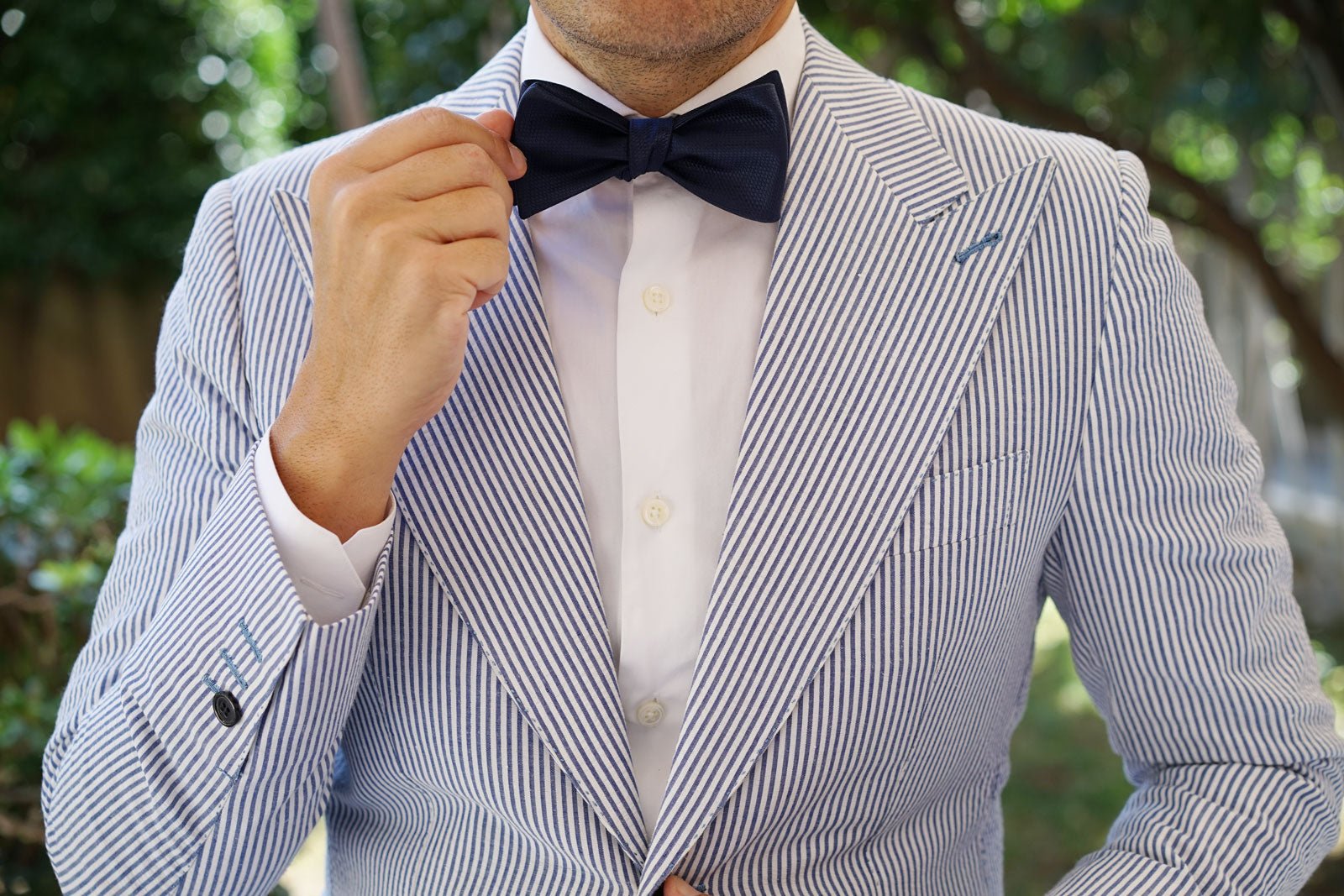 Navy Blue Basket Weave Self Bow Tie