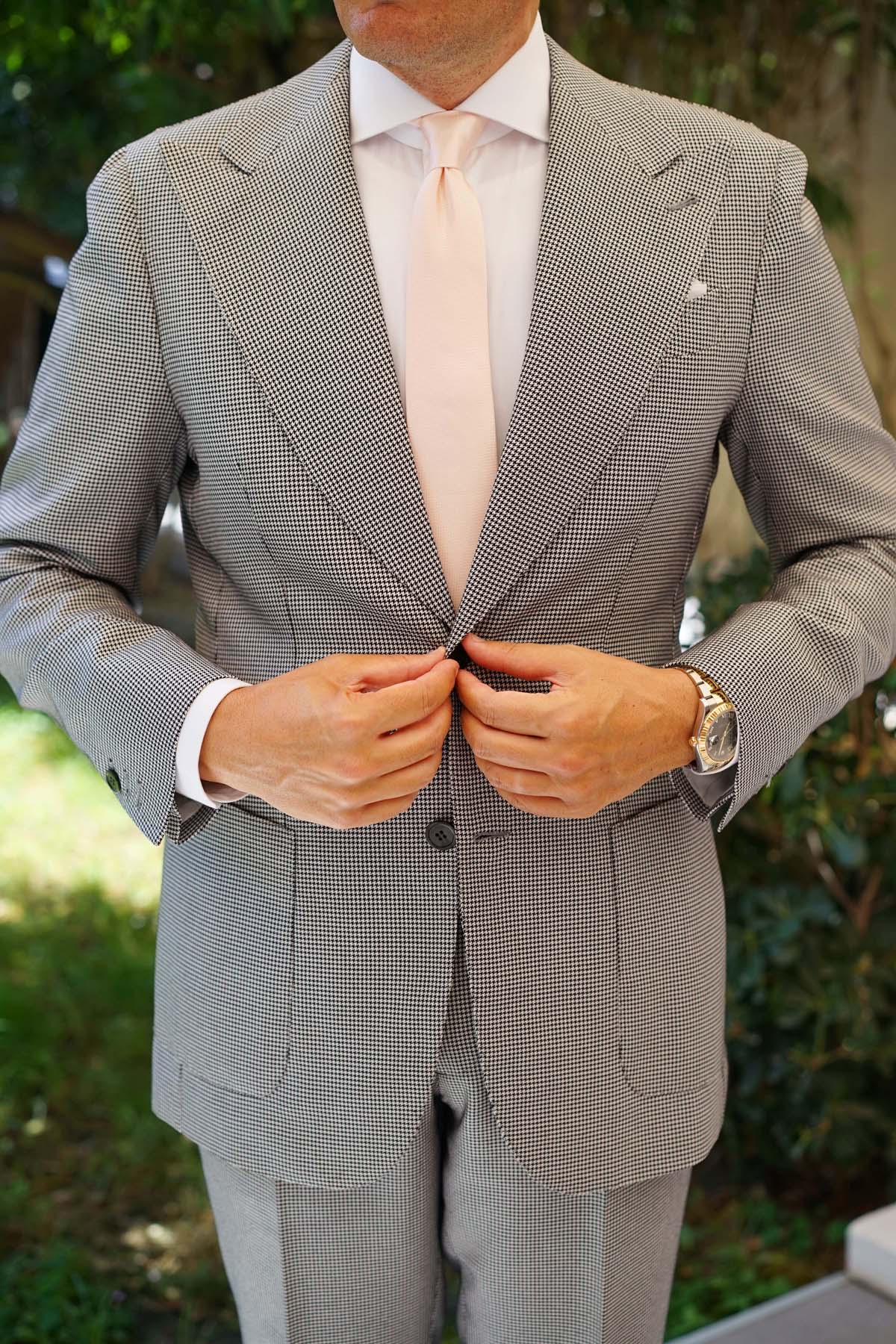 Blush Pink Basket Weave Skinny Tie