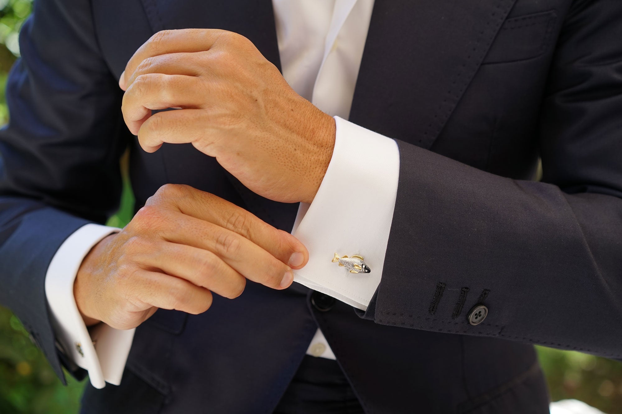 Gold Accent White Sea Bass Cufflinks