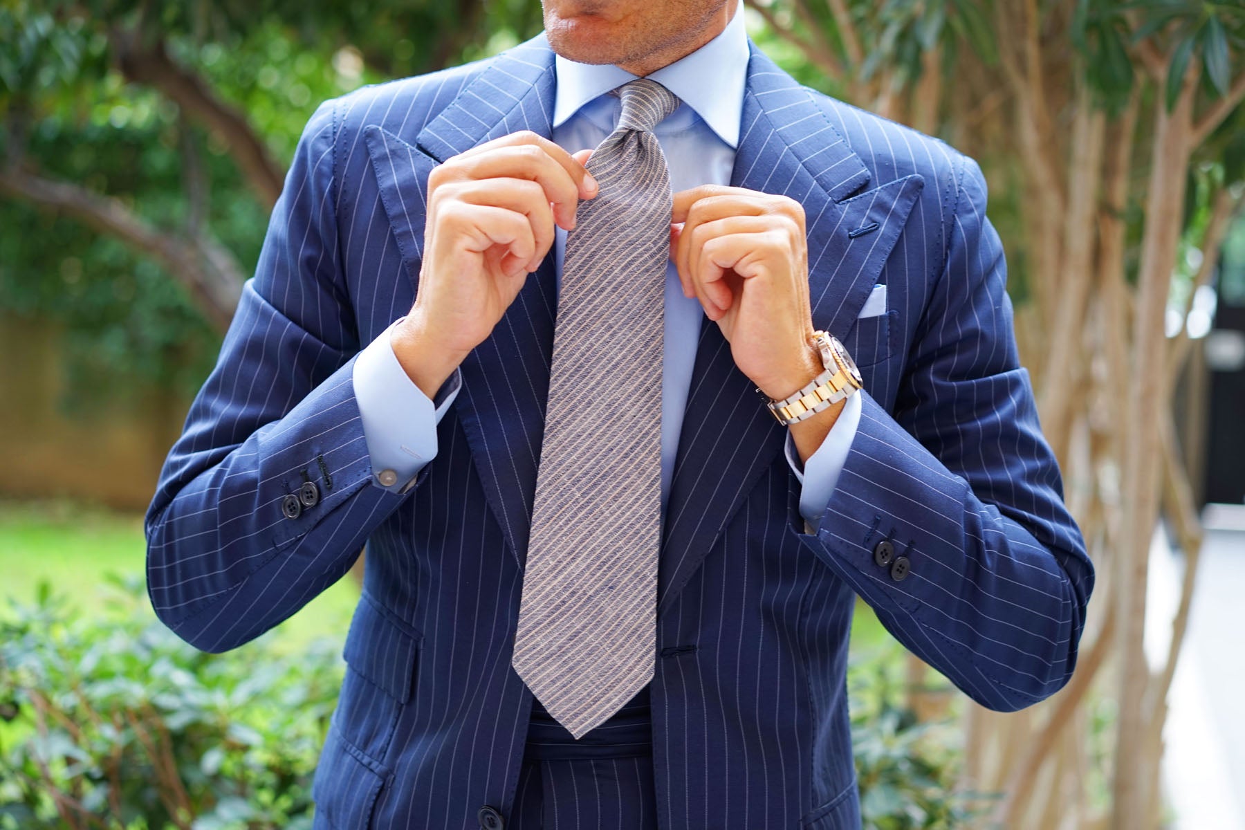 Blue Dry Cold Linen Pinstripe Tie