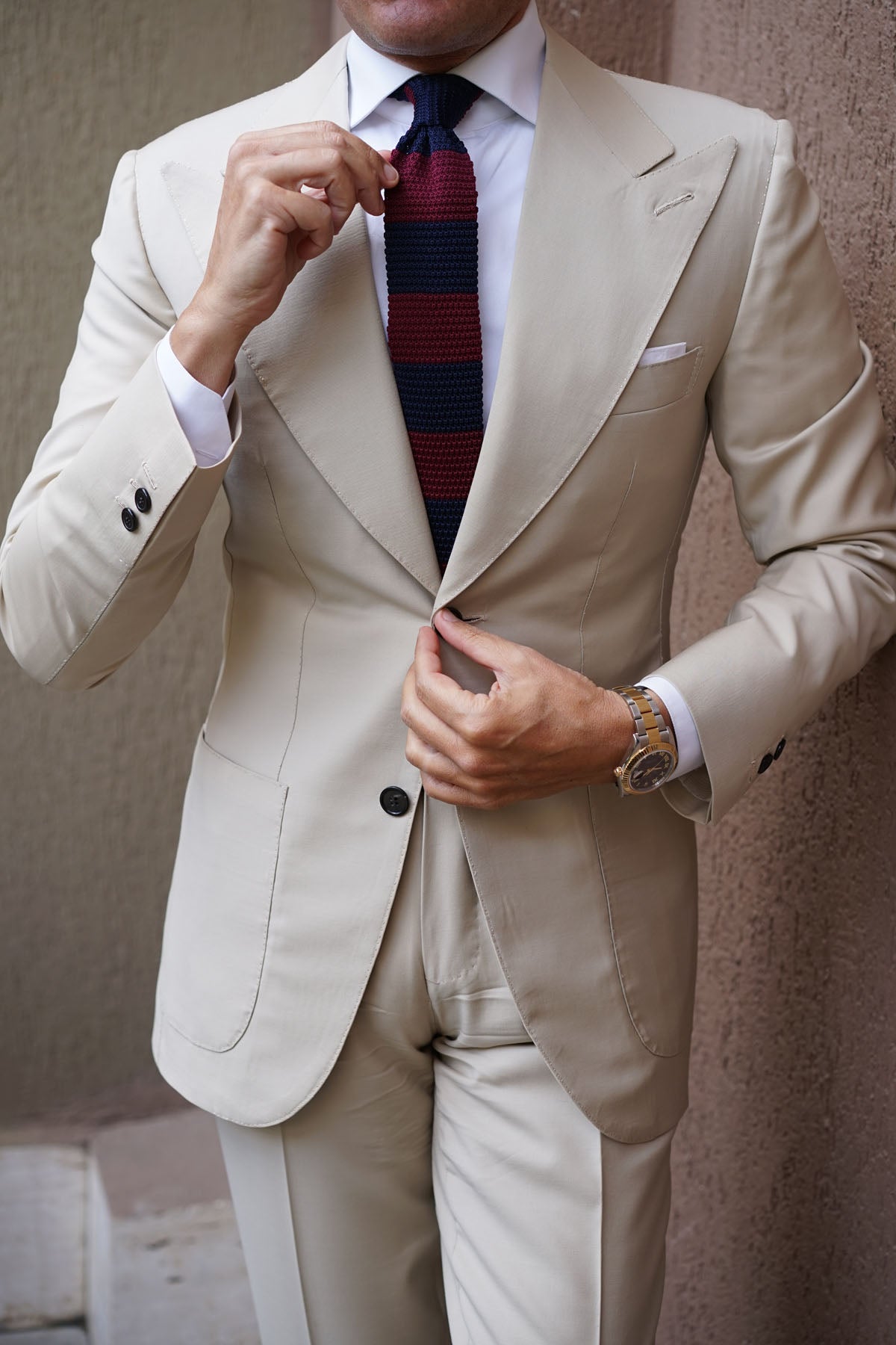 Lemmon Navy Blue & Maroon Striped Knitted Tie