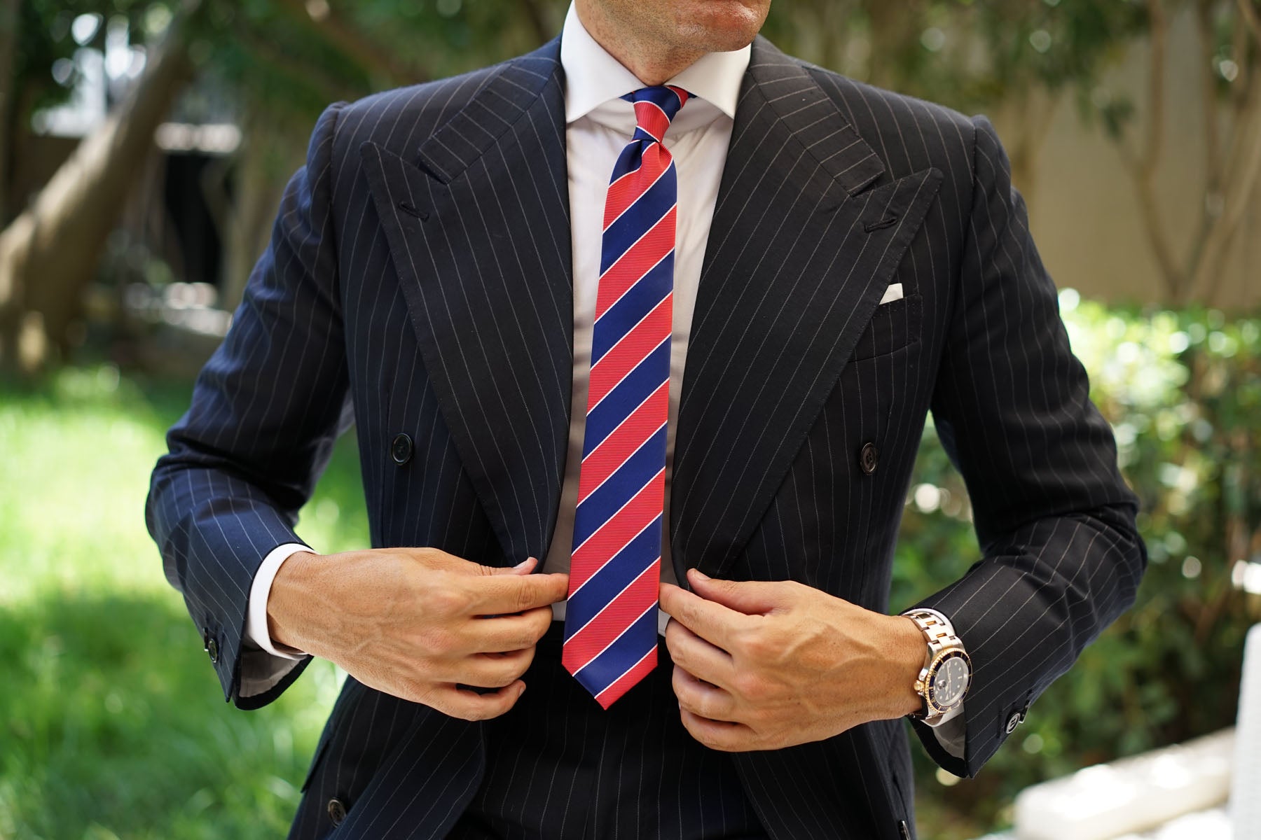 Navy Blue White and Red Diagonal Tie