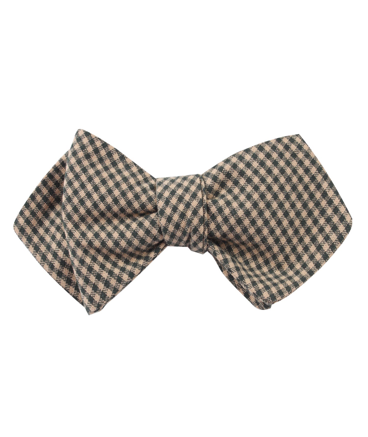 Khaki Green Gingham Blend Diamond Self Bow Tie