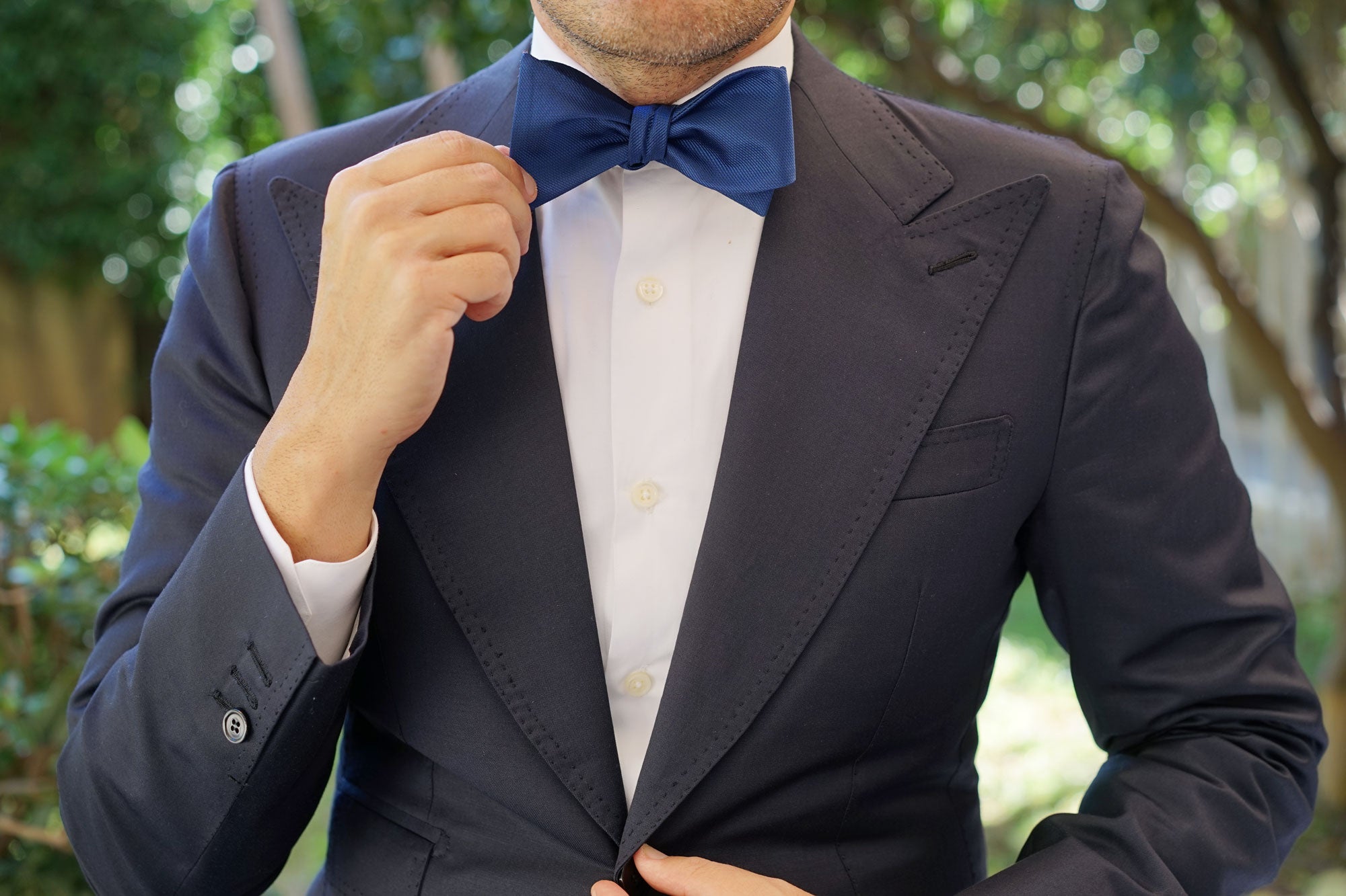 Ultramarine Classic Navy Blue Weave Self Bow Tie