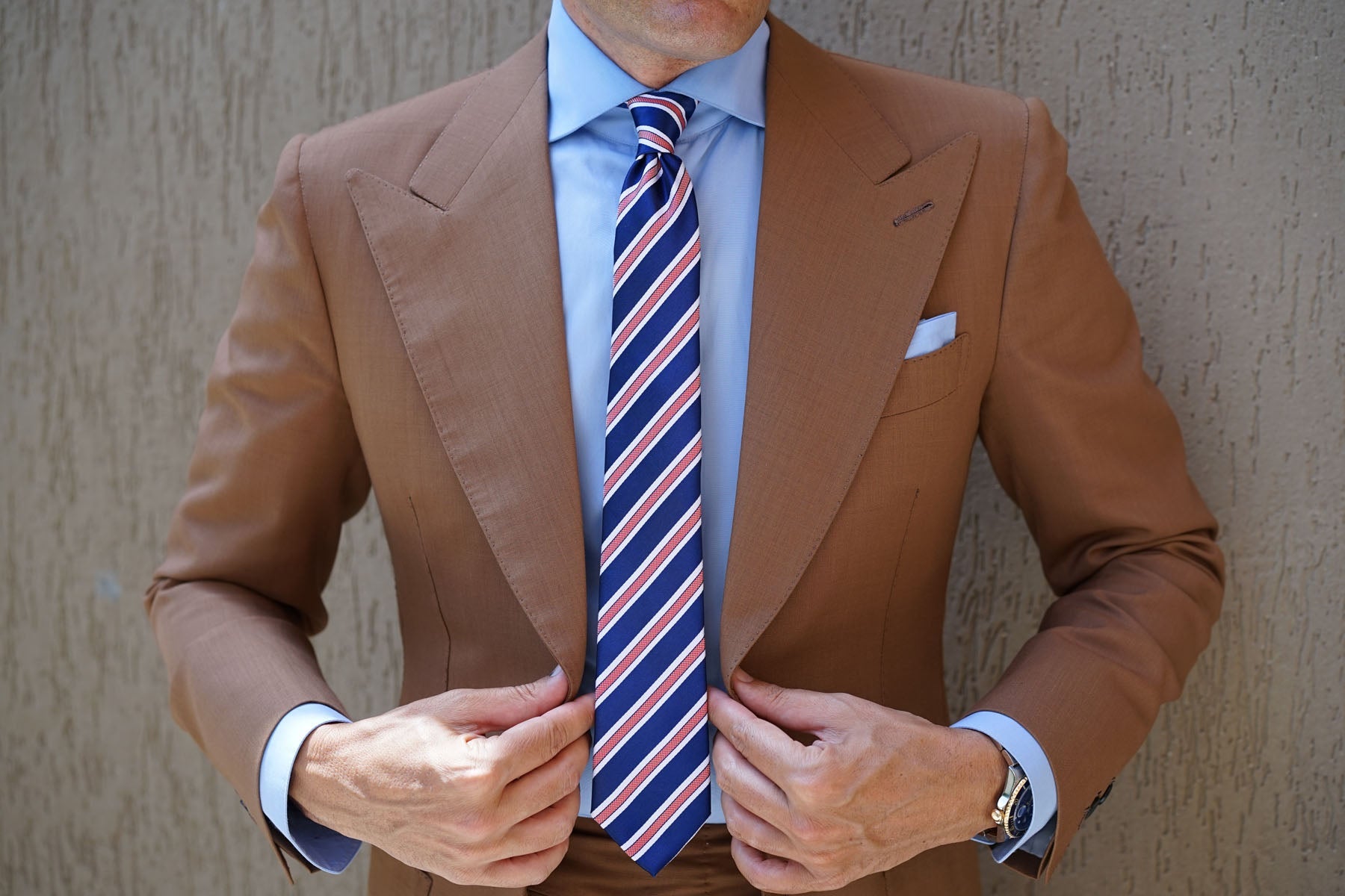 Navy Blue Skinny Tie with Red Stripes