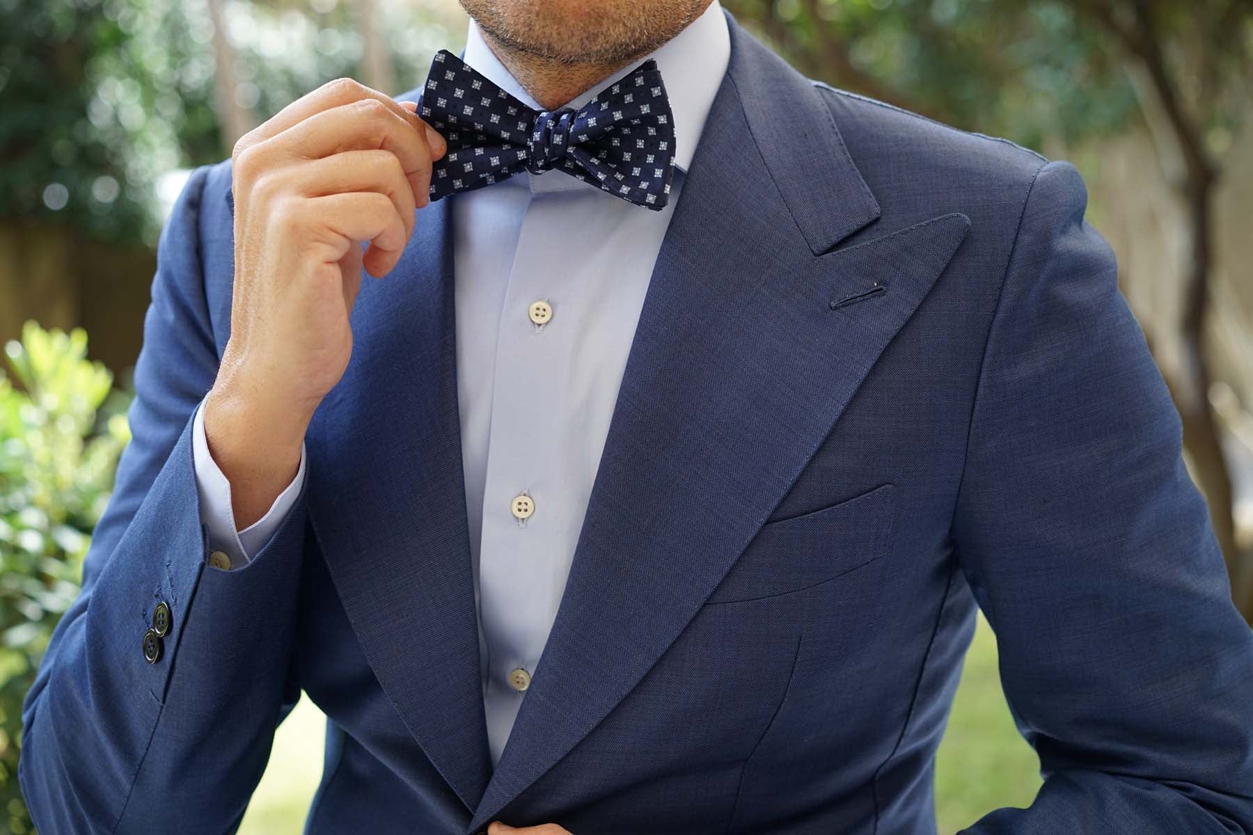 Navy Blue with Light Blue Pattern - Bow Tie (Untied)