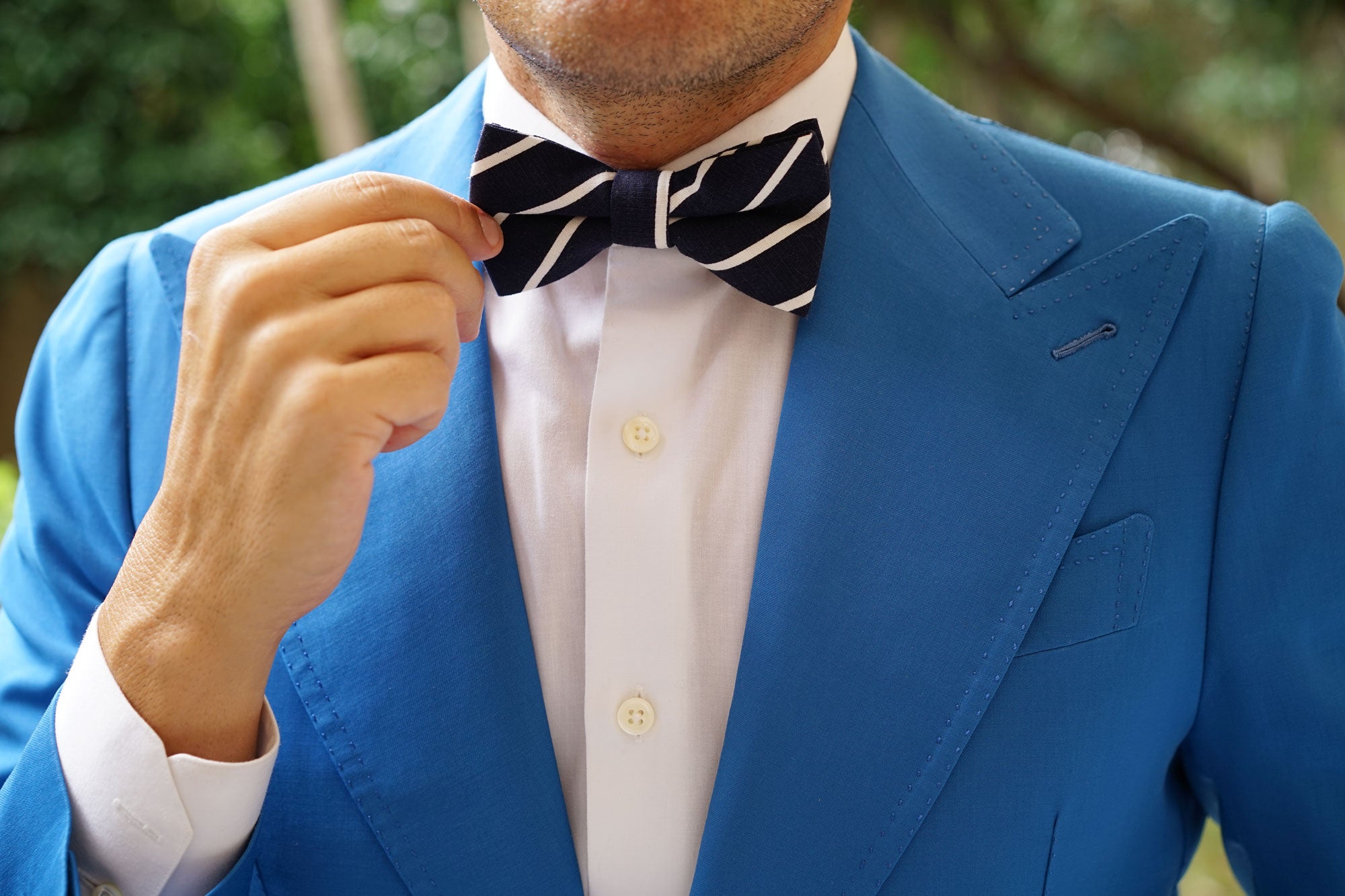 Oxford Blue Pencil Striped Linen Bow Tie