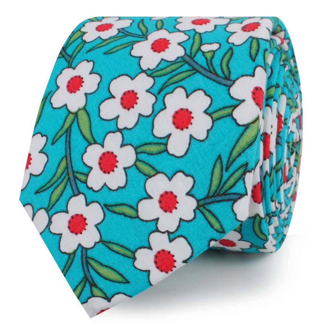 Maldivian Turquoise Floral Skinny Tie