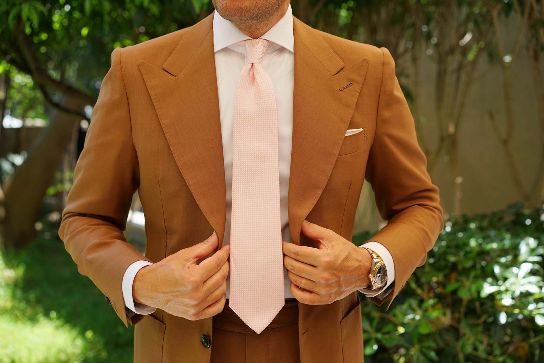 Pink Basket Weave Checkered Necktie