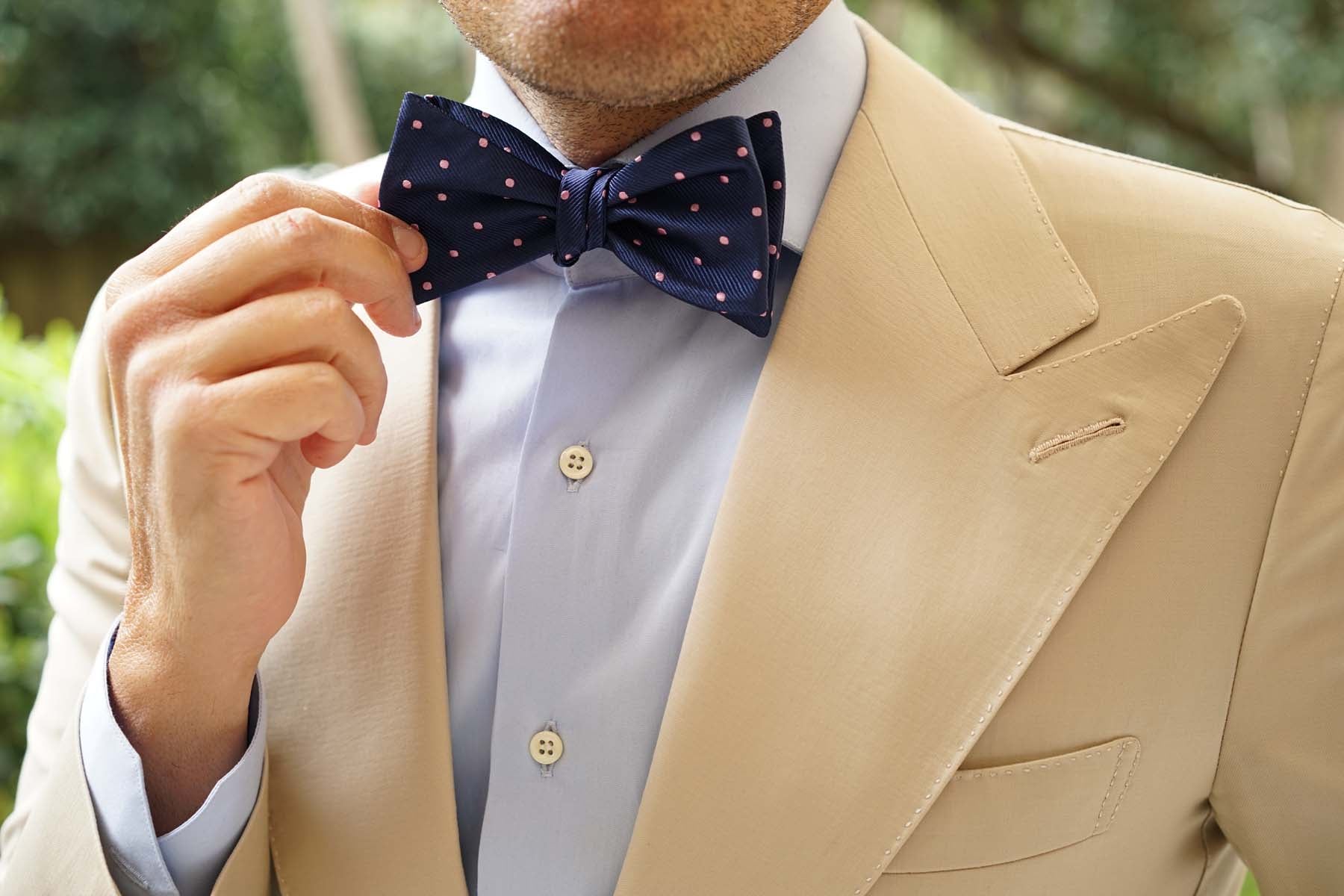 Navy Blue with Pink Polka Dots - Bow Tie (Untied)