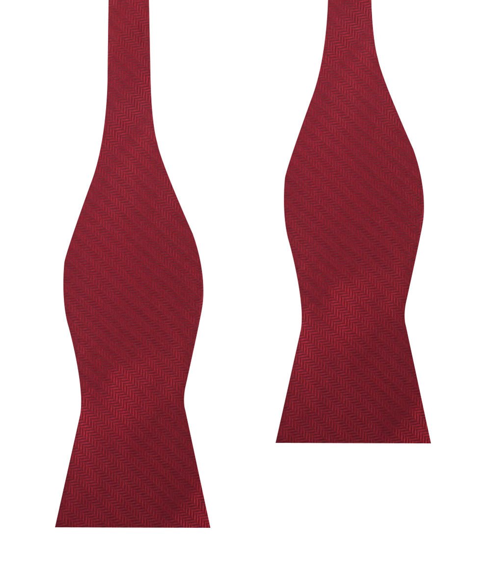 Burgundy Herringbone Self Bow Tie