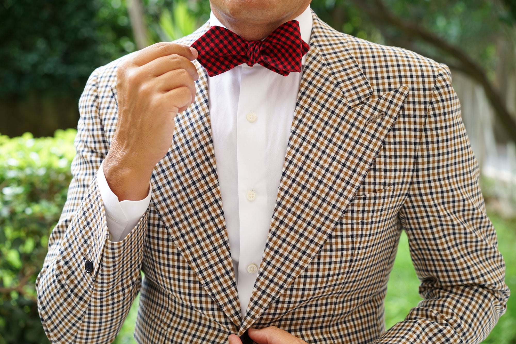 Red Belfast Gingham Diamond Self Bow Tie