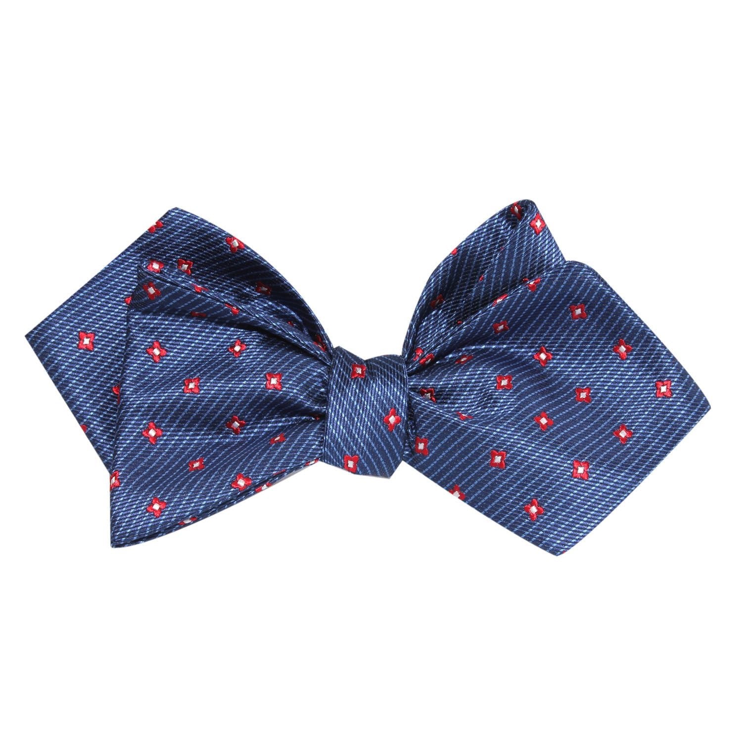 Navy Blue with Red Pattern Self Tie Diamond Tip Bow Tie