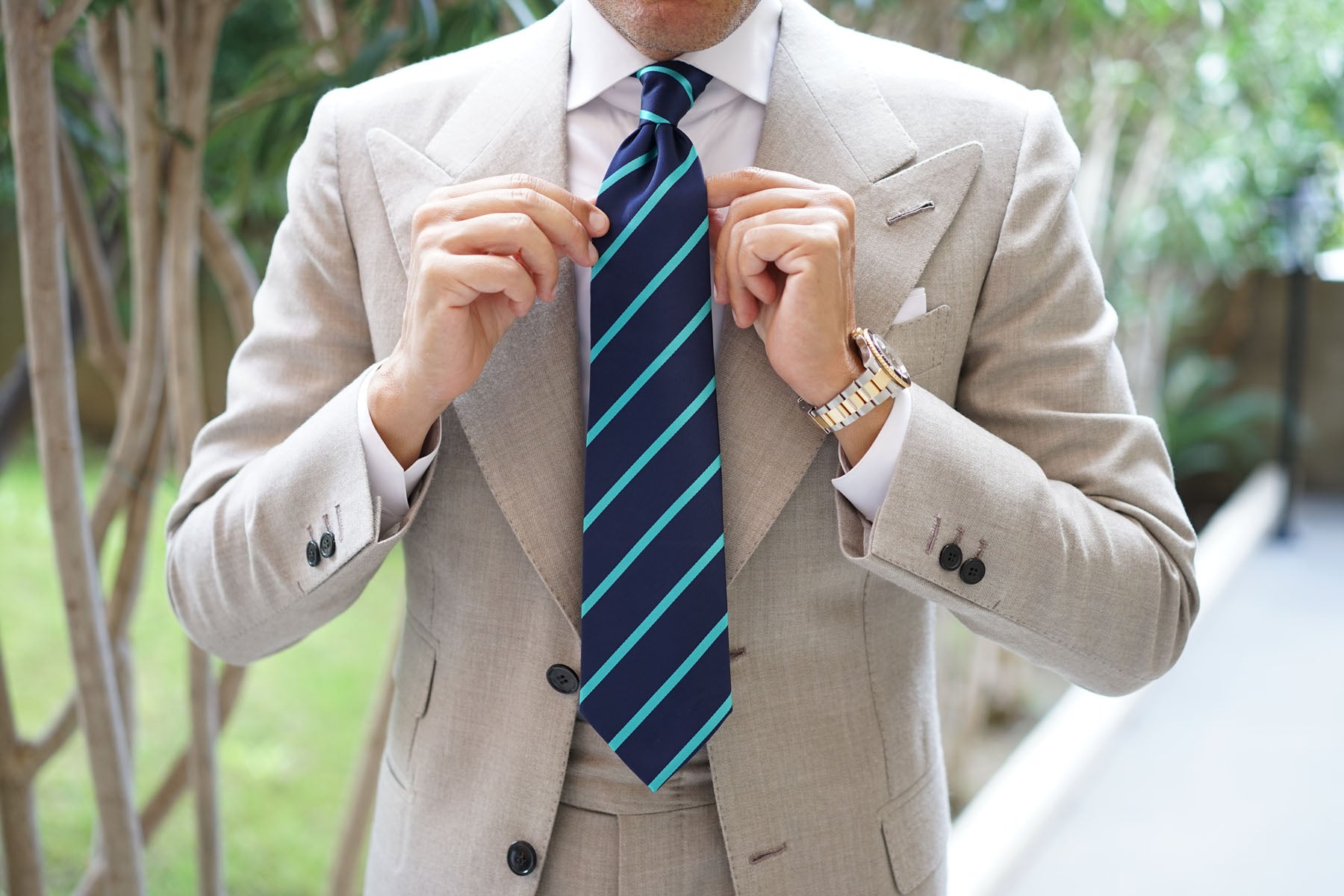 Navy Blue Tie with Striped Light Blue