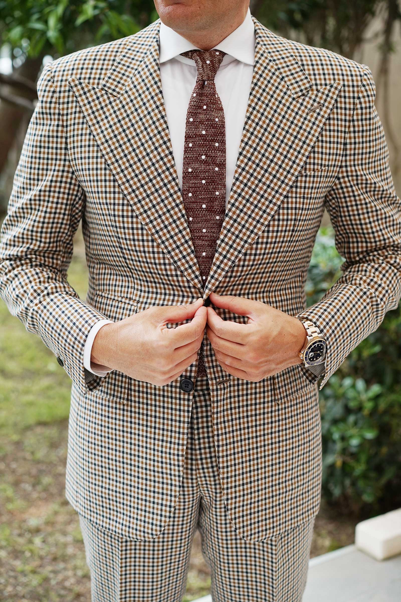 Cambay Brown Polka Dot Knitted Tie