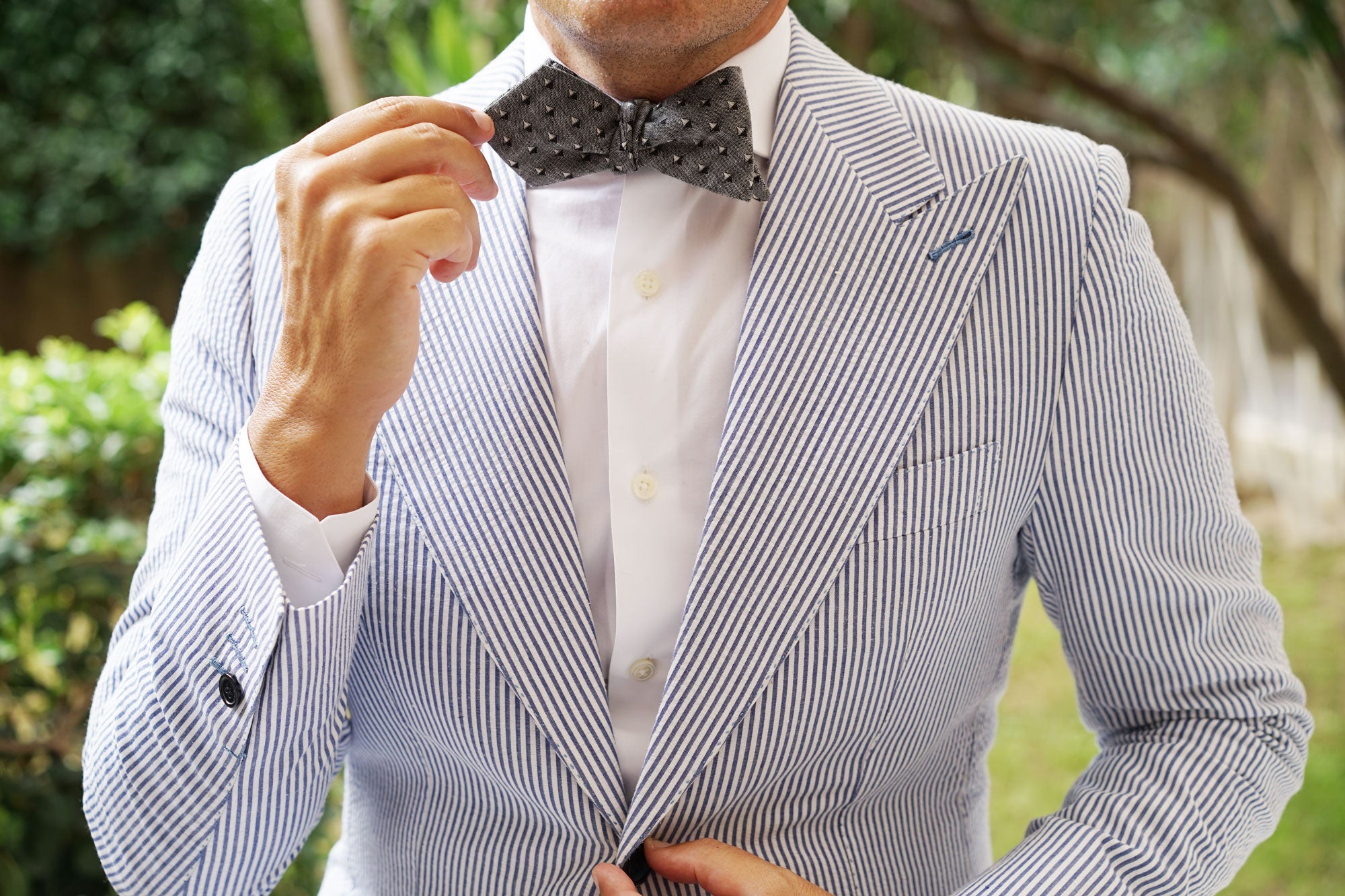 Inception Black Linen Diamond Self Bow Tie