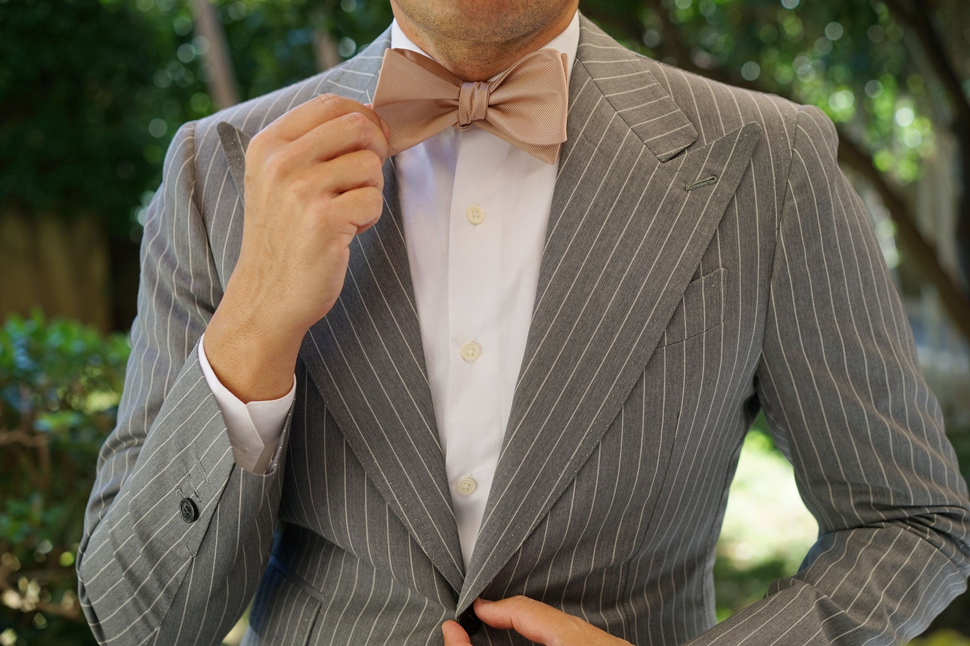 Champagne Gold Metallic Weave Self Bow Tie